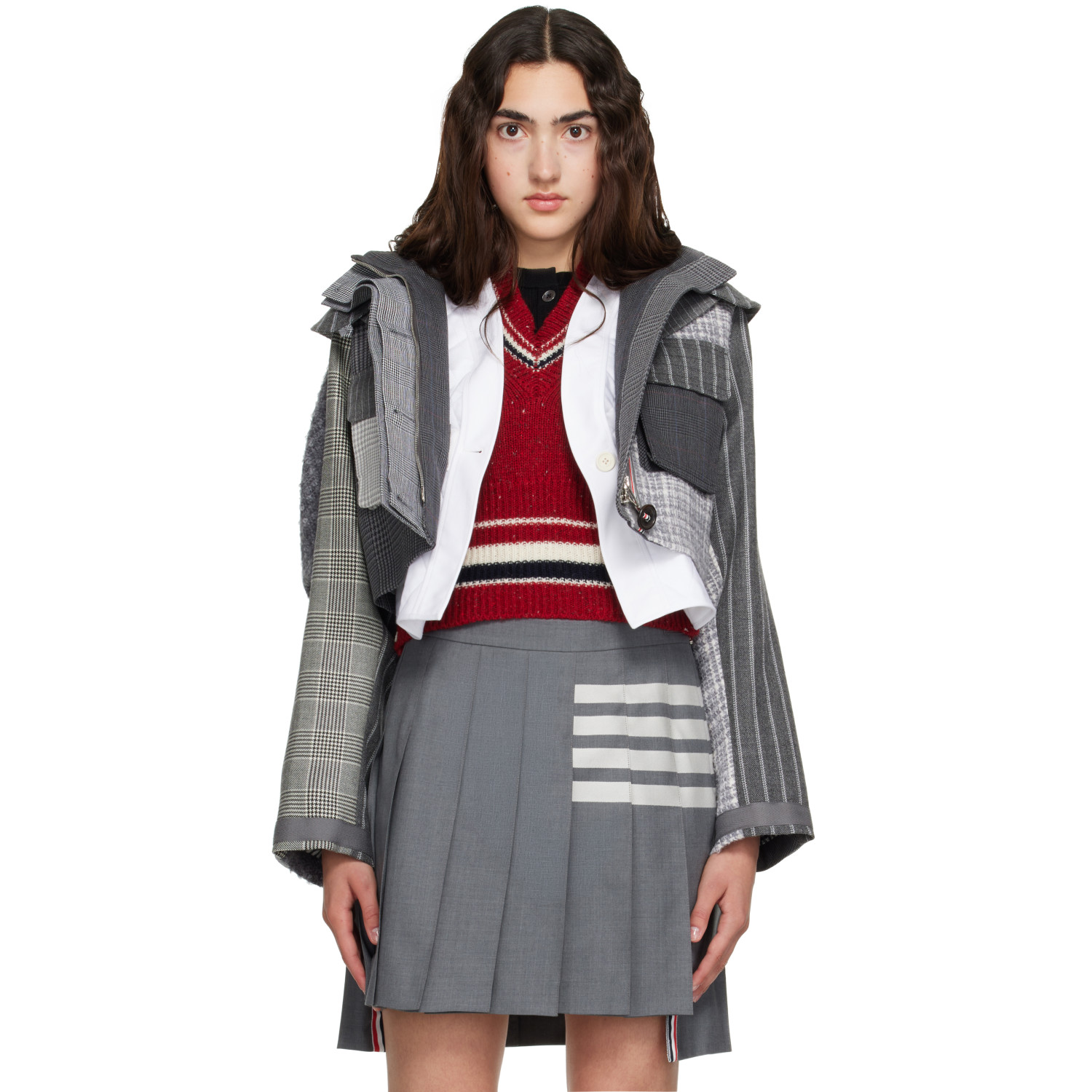 Thom Browne Gray High Twist Wool Funmix Cropped Tailored Parka