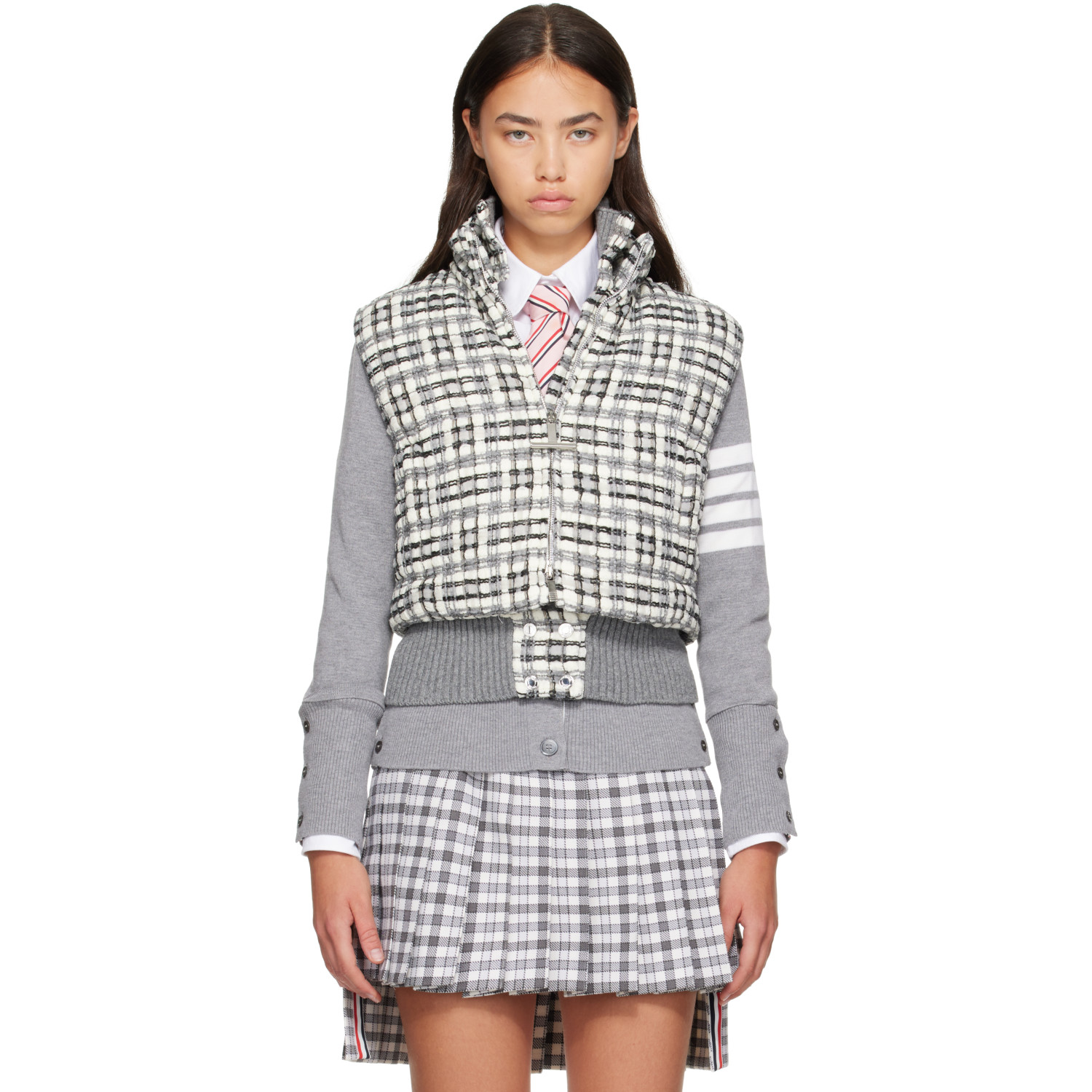 Thom Browne Gray Organza Ribbon Tweed Down Vest