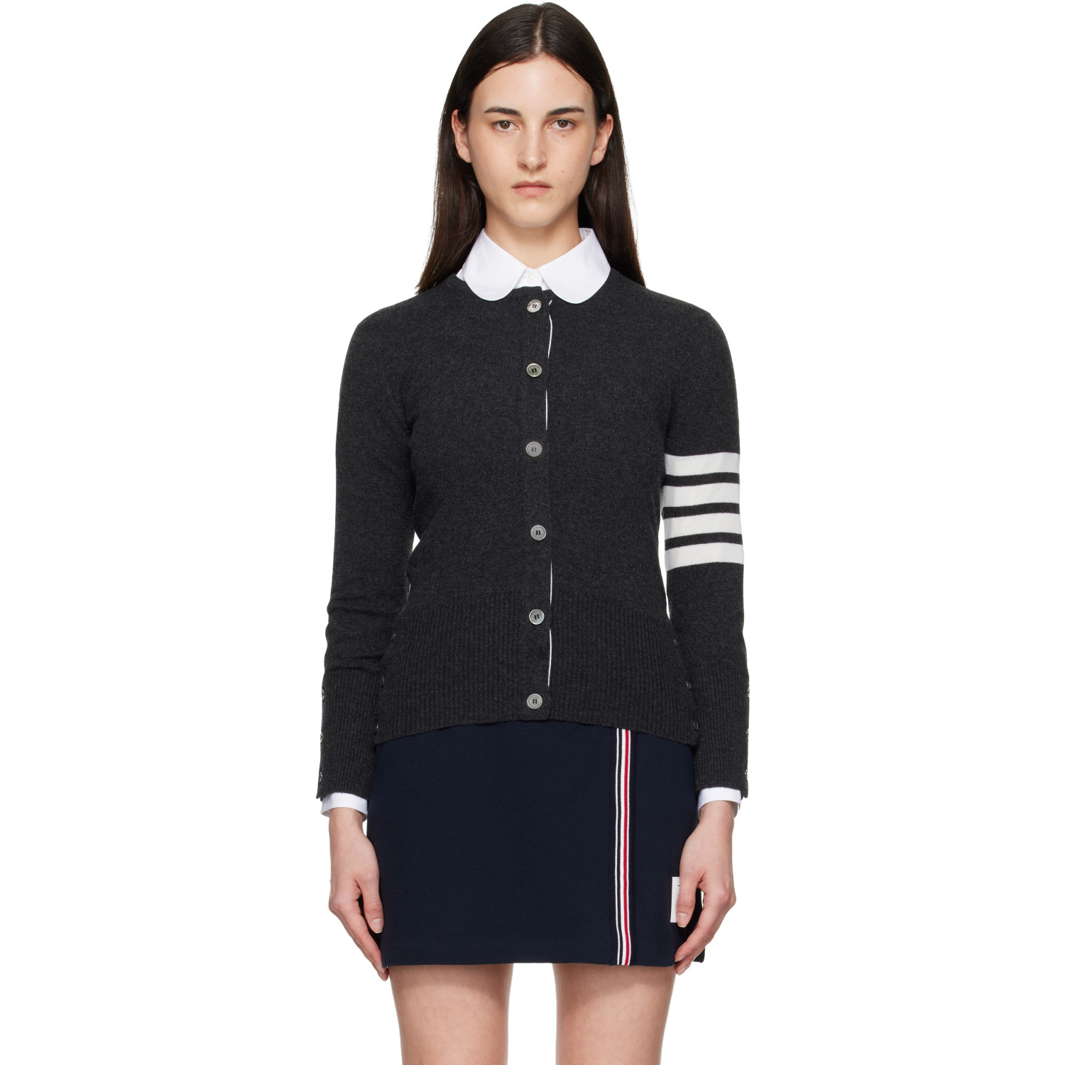 Thom Browne Gray Classic Cashmere 4-Bar V-Neck Cardigan