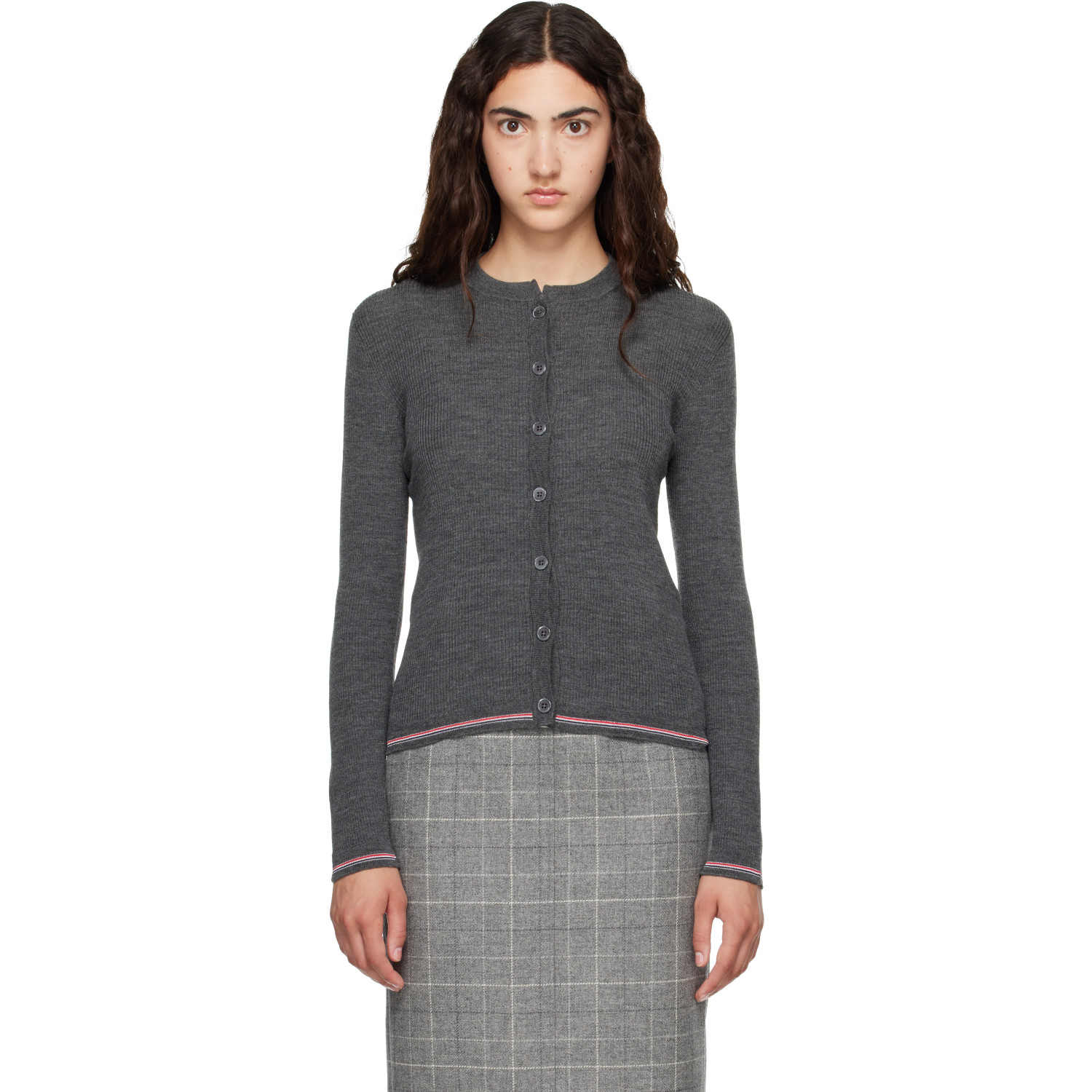 Thom Browne Gray Merino Wool Rib Stitch Cardigan