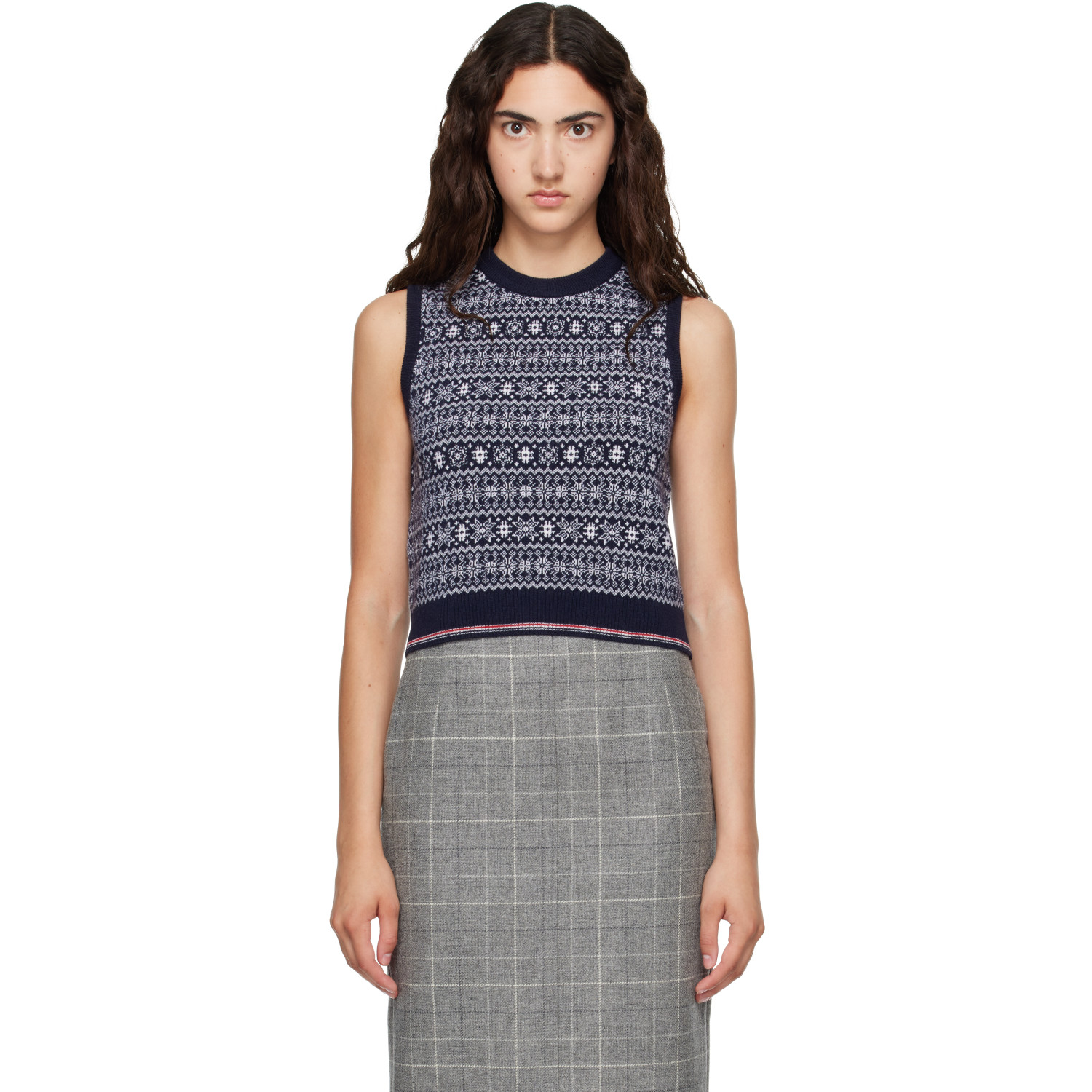Thom Browne Navy Fairisle Jacquard Wool Sweater