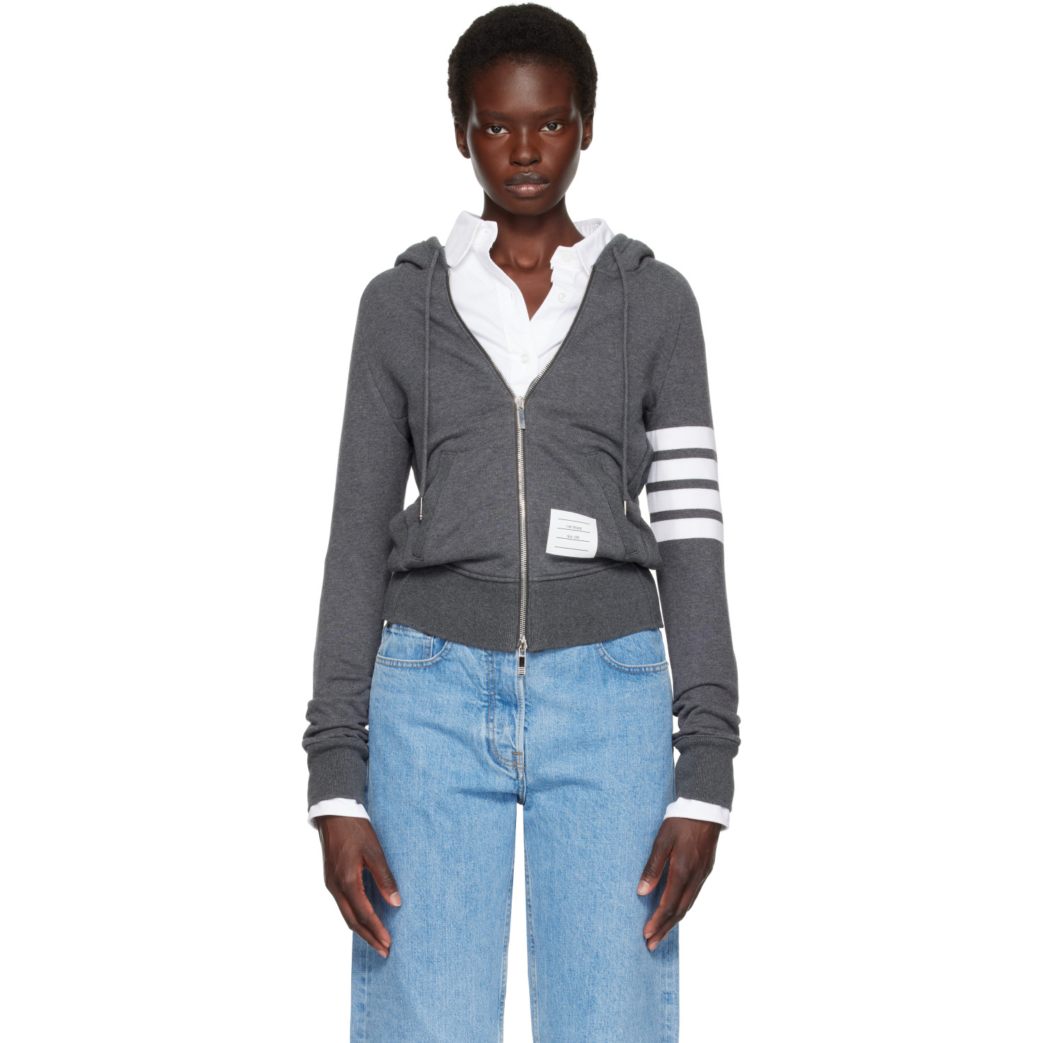 Thom Browne Gray Classic Loopback 4-Bar Zip Hoodie