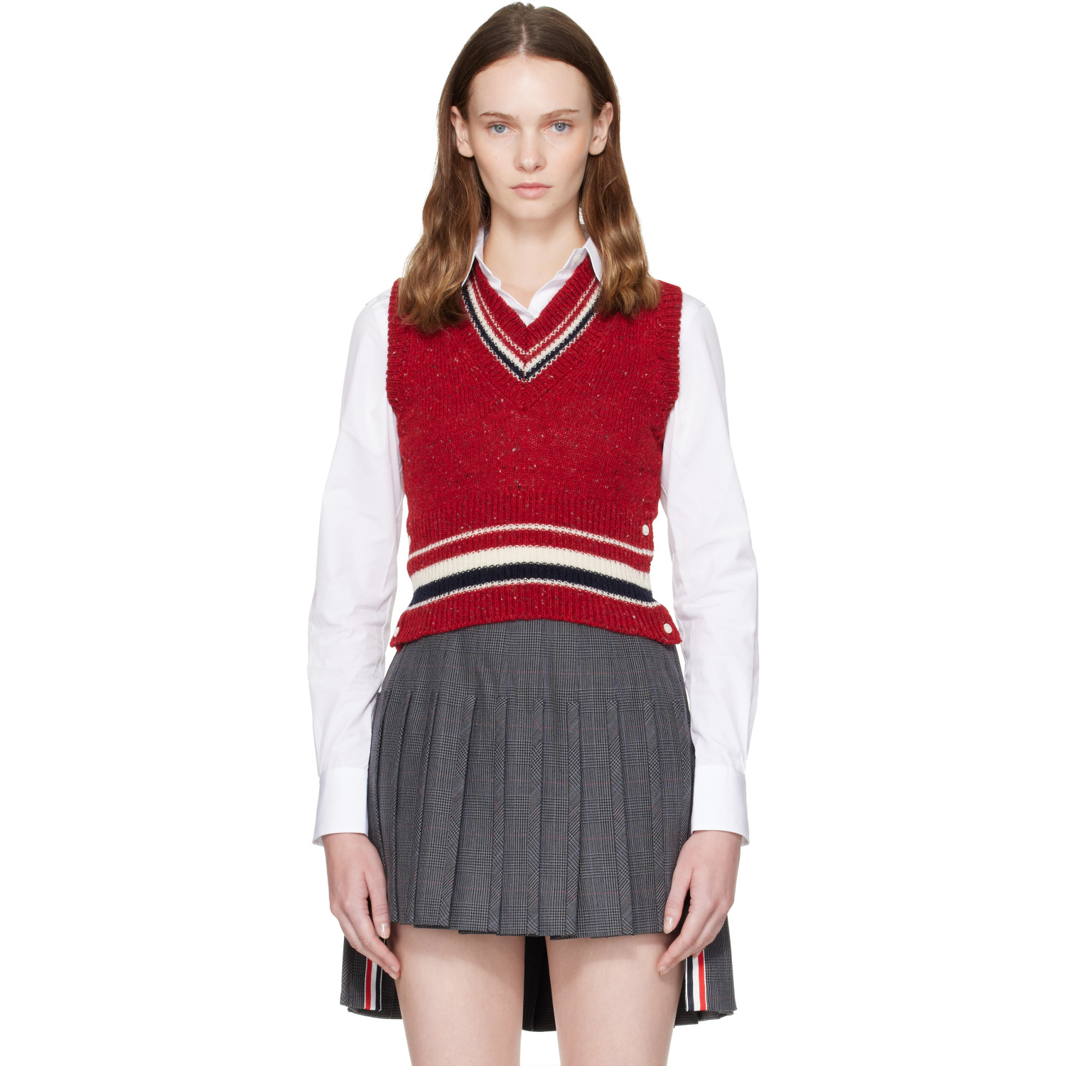 Thom Browne Red Hector Pointelle V-Neck Vest