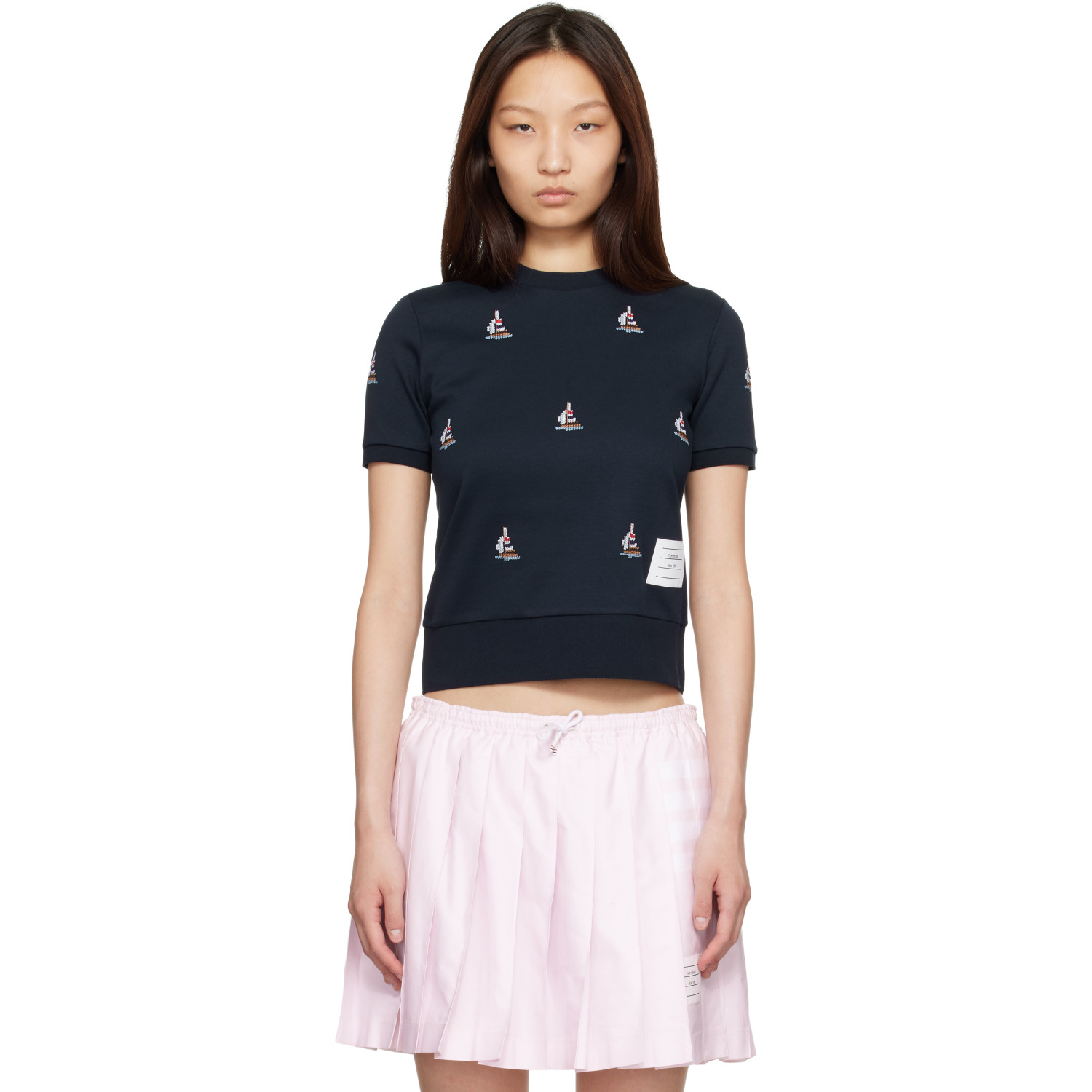 Thom Browne Navy Cotton Milano Sailboat Rib T-shirt