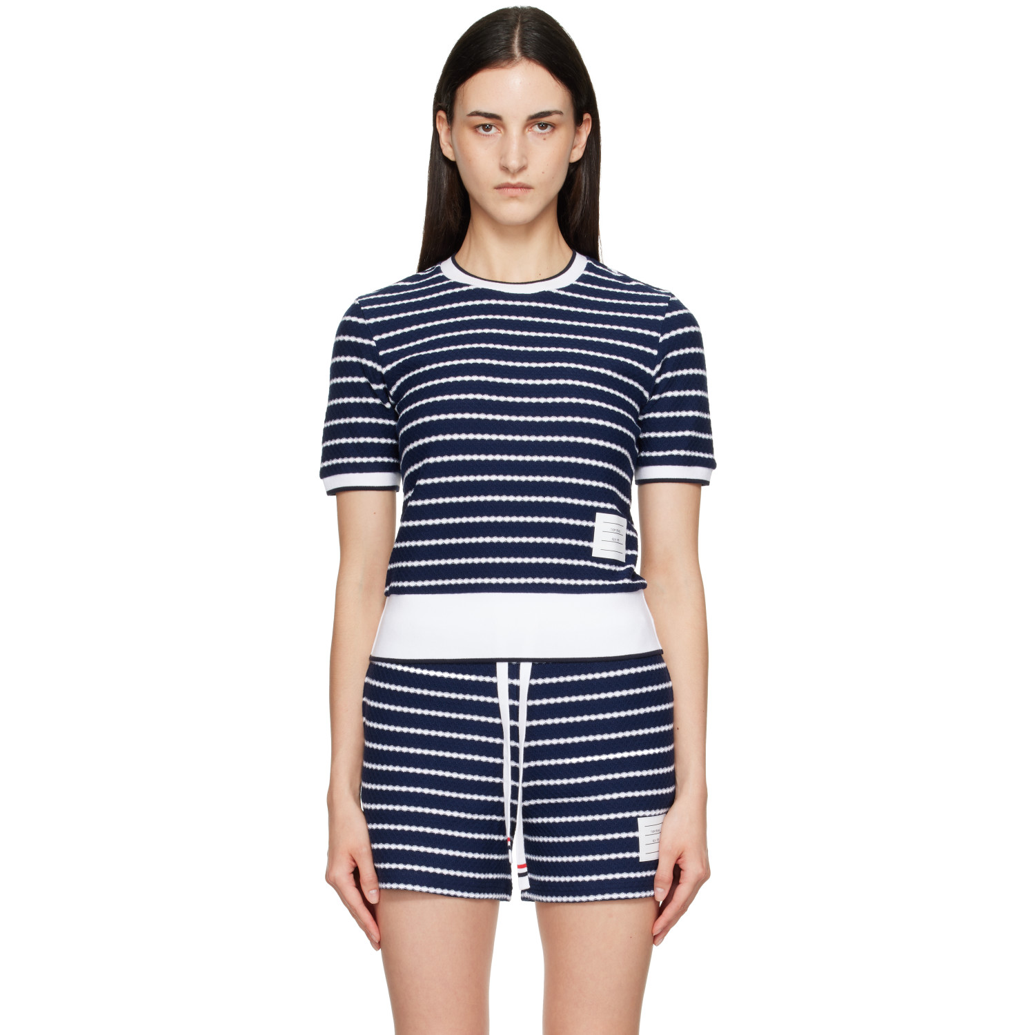 Thom Browne Navy Striped Honeycomb Rib T-shirt