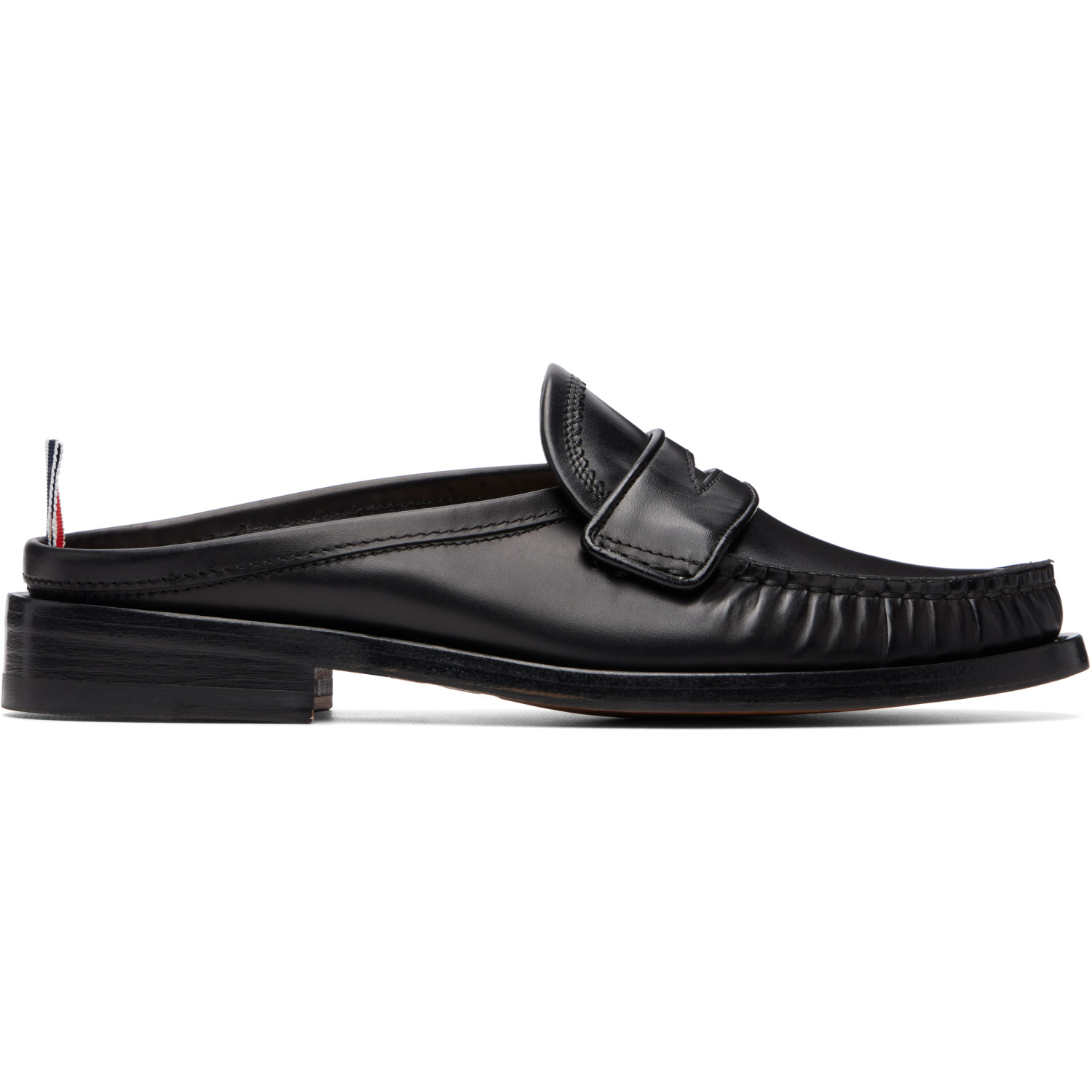 Thom Browne Black Calf Leather Sole Pleated Varsity Slip-on Loafers