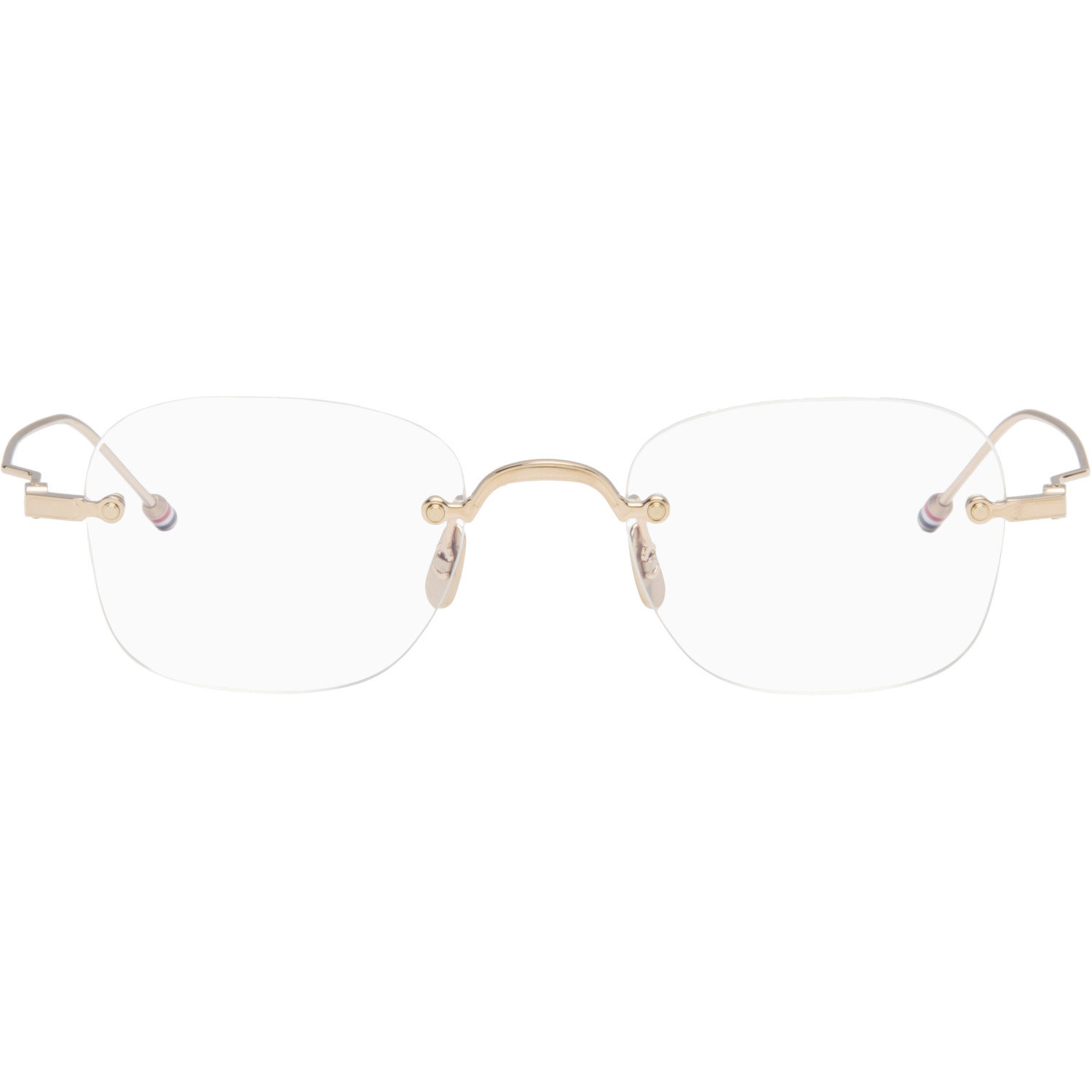 Thom Browne Gold Titanium Rectangular Rimless Glasses