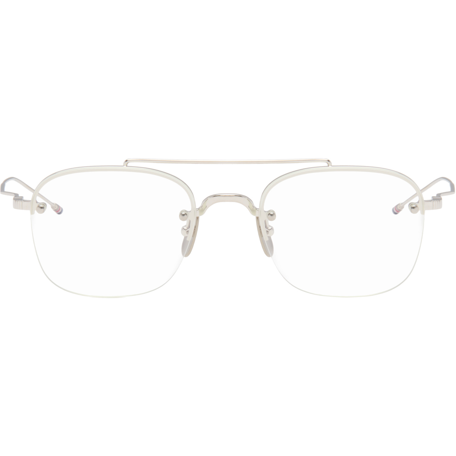 Thom Browne Silver Titanium Semi-Rimless Pilot Glasses