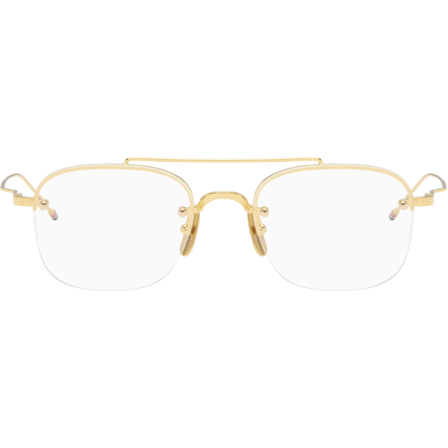 Thom Browne Gold Titanium Semi-Rimless Pilot Glasses