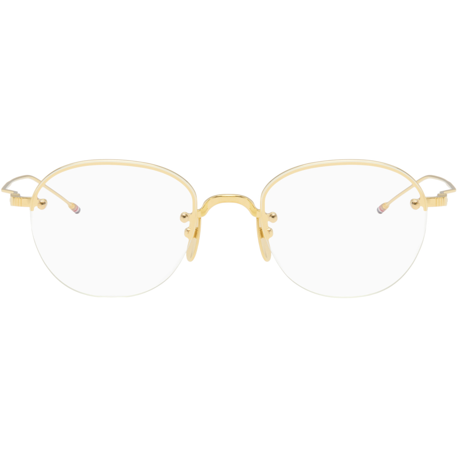 Thom Browne Gold Titanium Semi Rimless Oval Glasses
