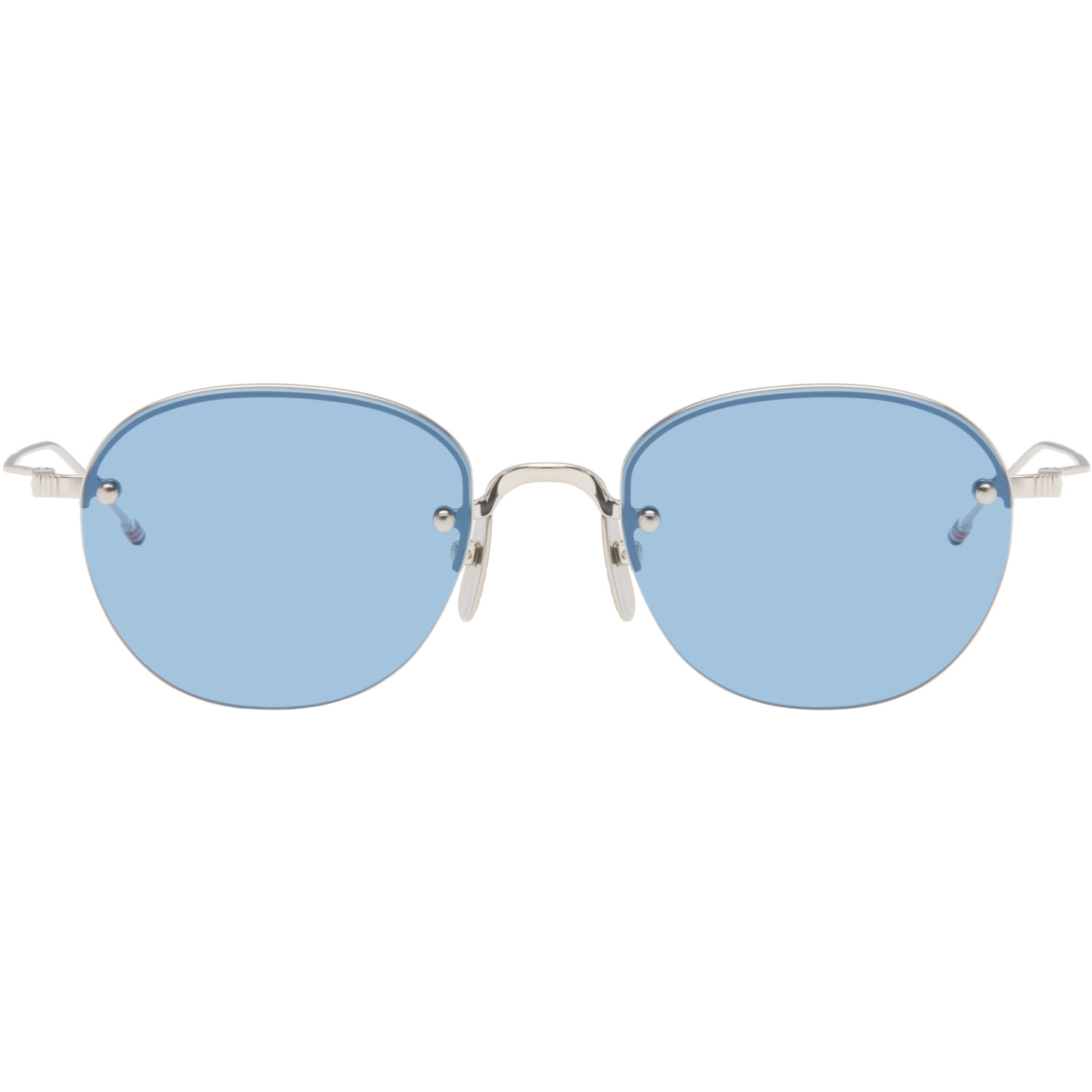 Thom Browne Silver Semi-Rimless Oval Titanium Sunglasses