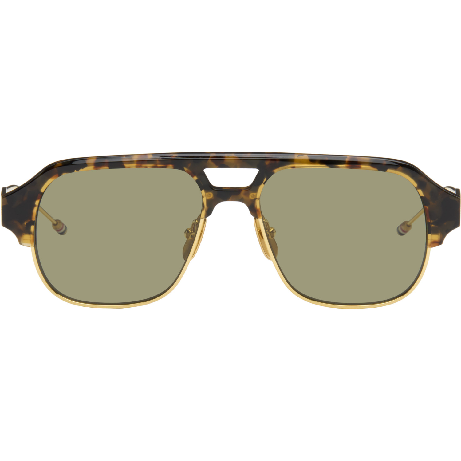 Thom Browne Brown Acetate & Titanium Aviator Pilot Sunglasses