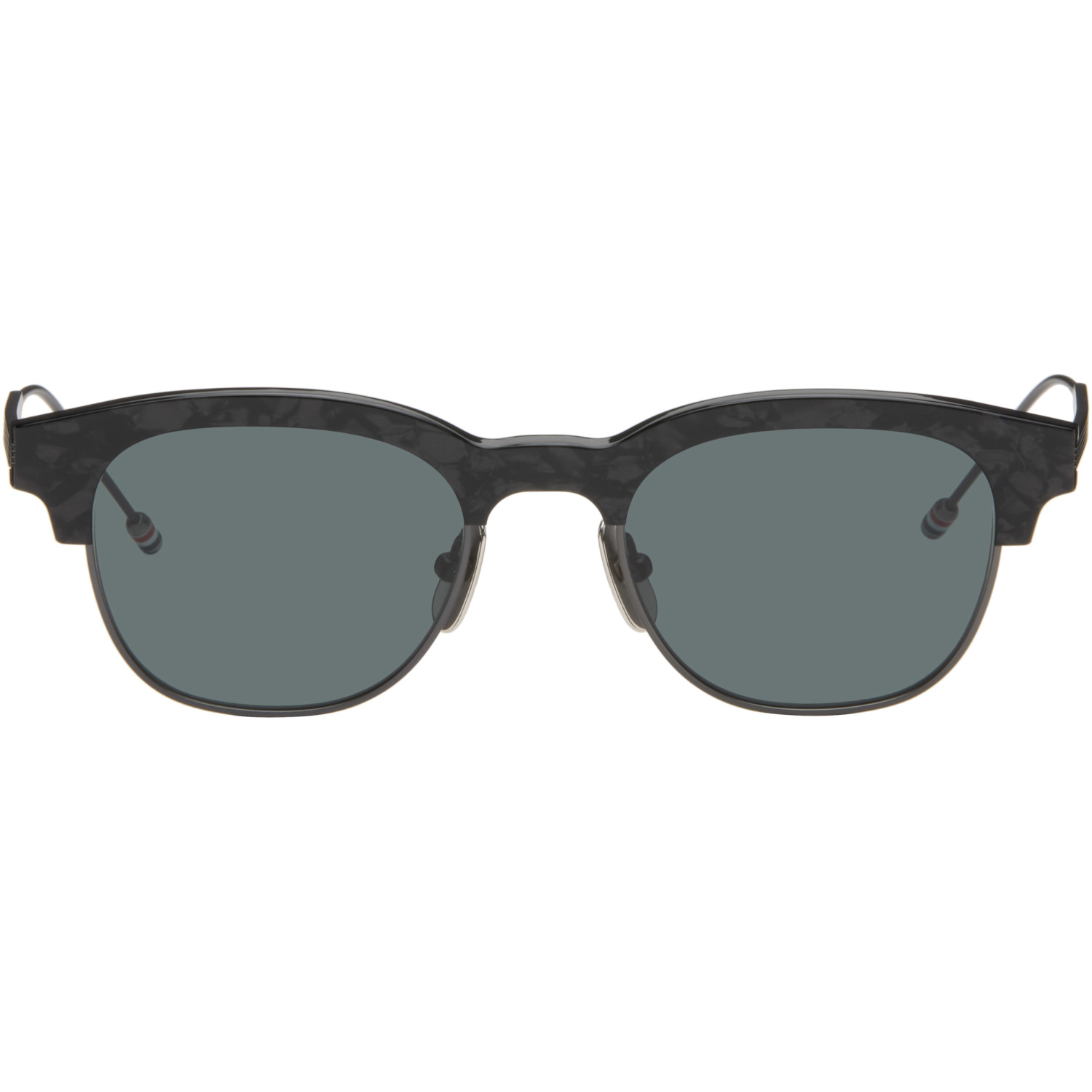 Thom Browne Black Acetate & Titanium Oval Sunglasses
