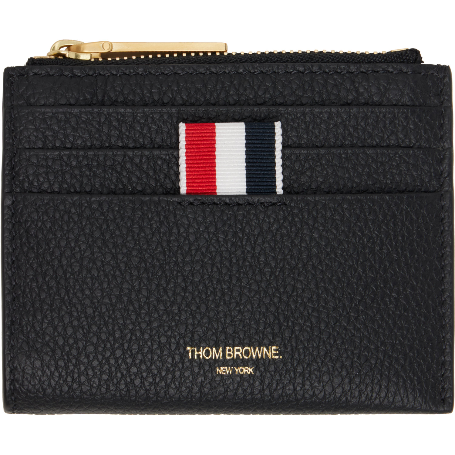 Thom Browne Black Soft Pebble Grain Zip Top Card Holder