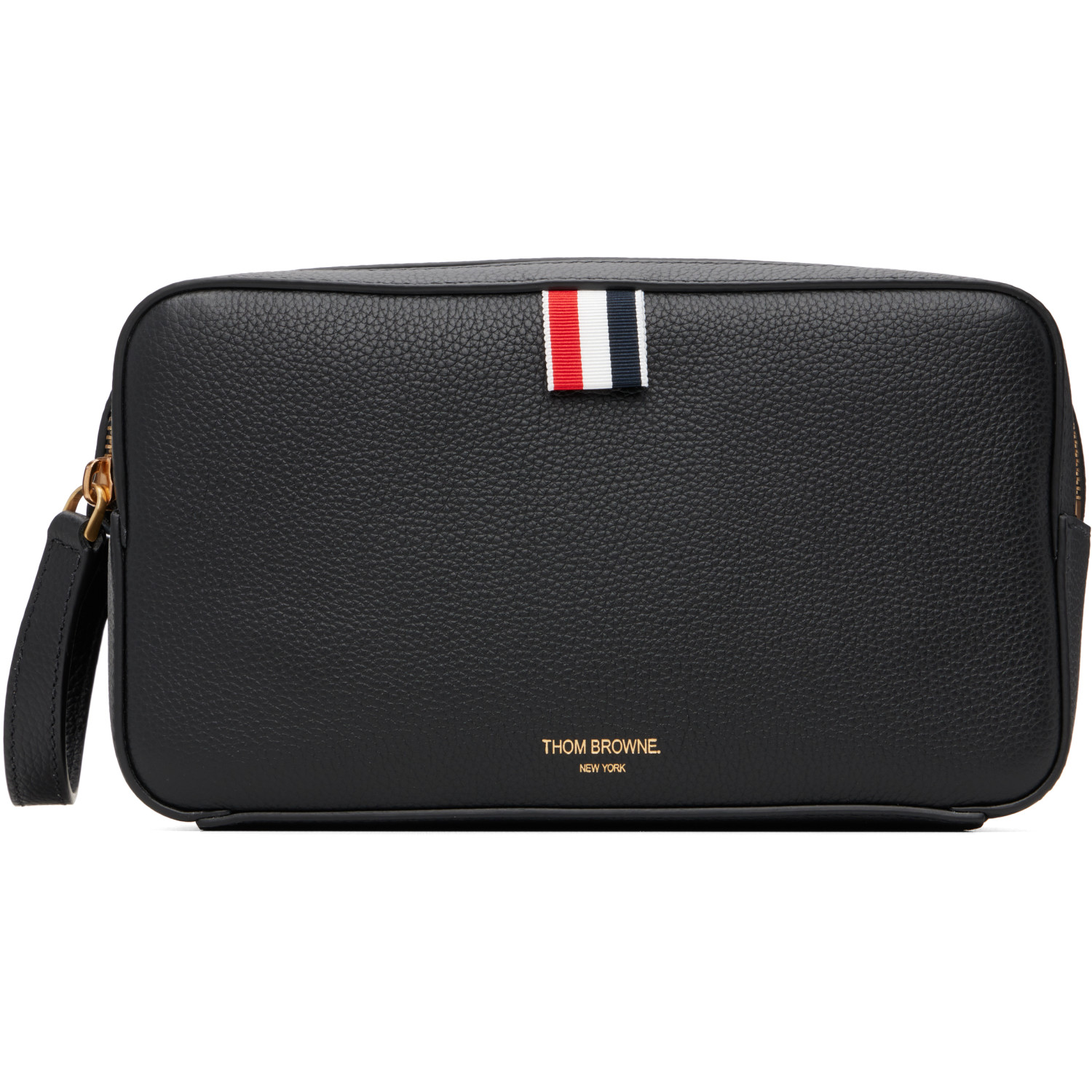 Thom Browne Black Soft Pebble Grain Leather Wash Pouch