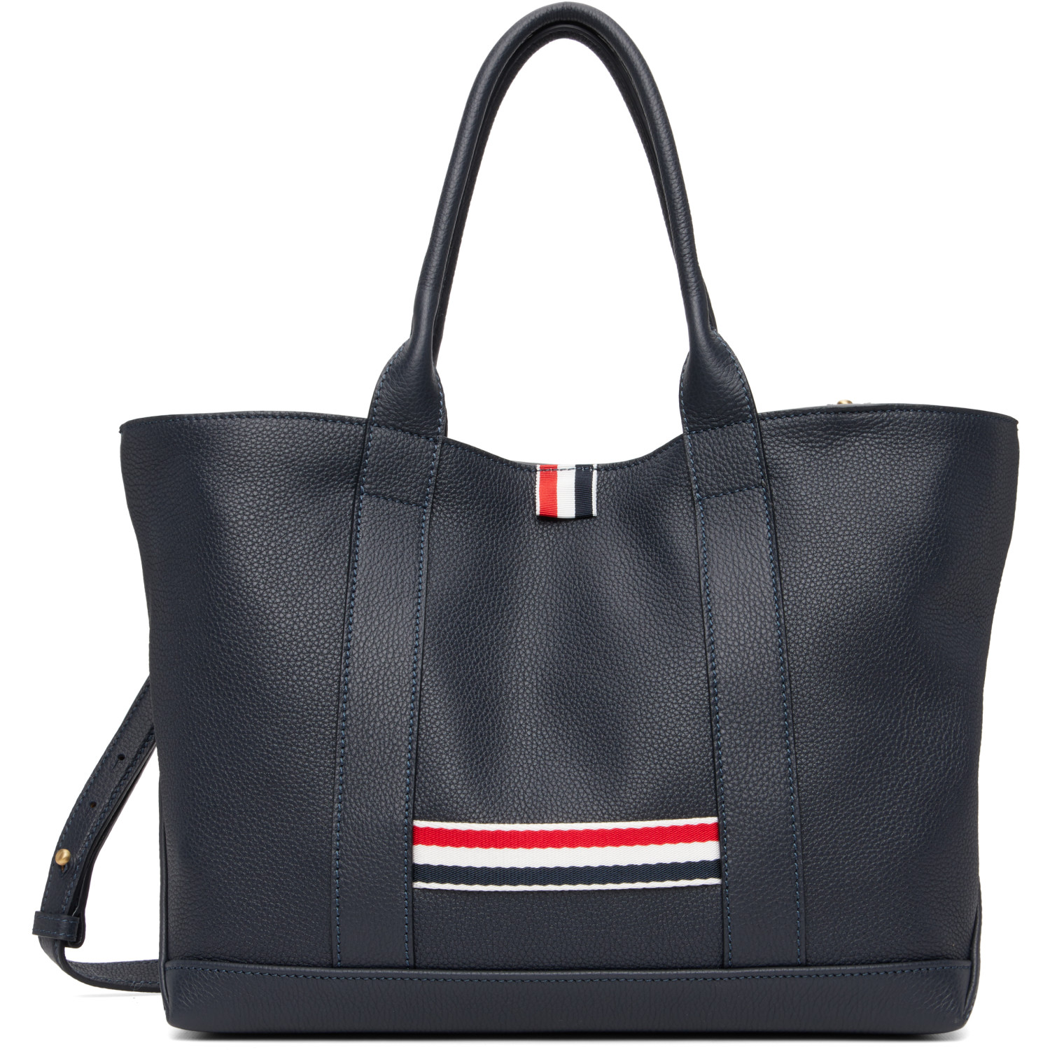 Thom Browne Navy Soft Pebble Grain Leather Small Tool Tote