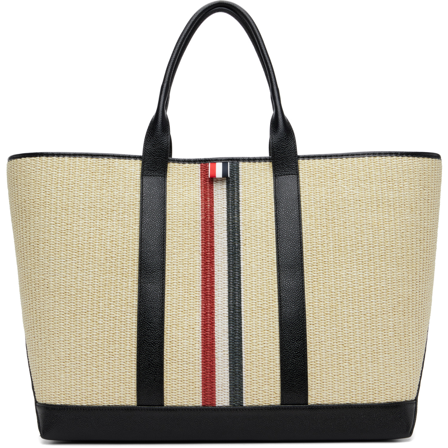 Thom Browne: Thom Browne Beige Medium Tool RWB Stripe Tote