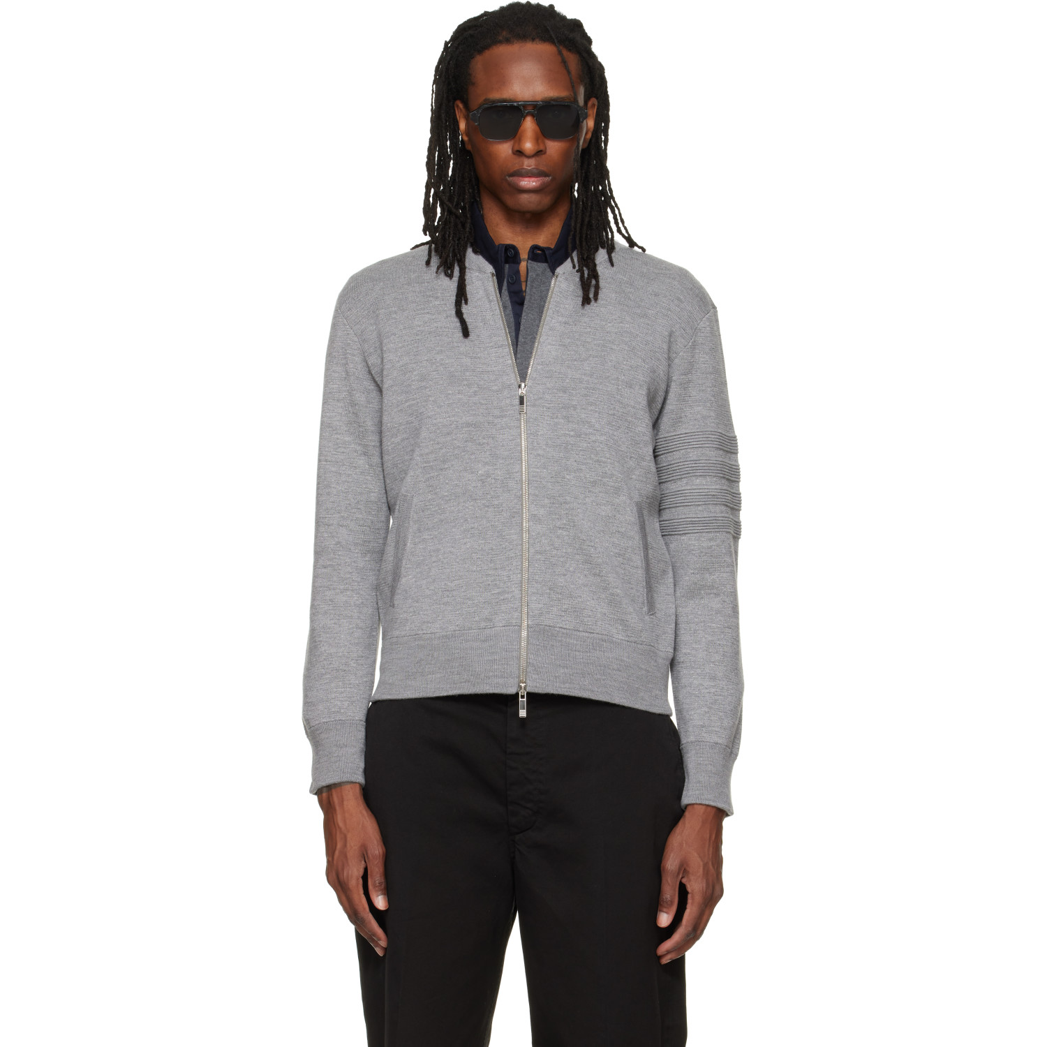Thom Browne Gray Ottoman Milano Stitch 4-Bar Bomber Jacket