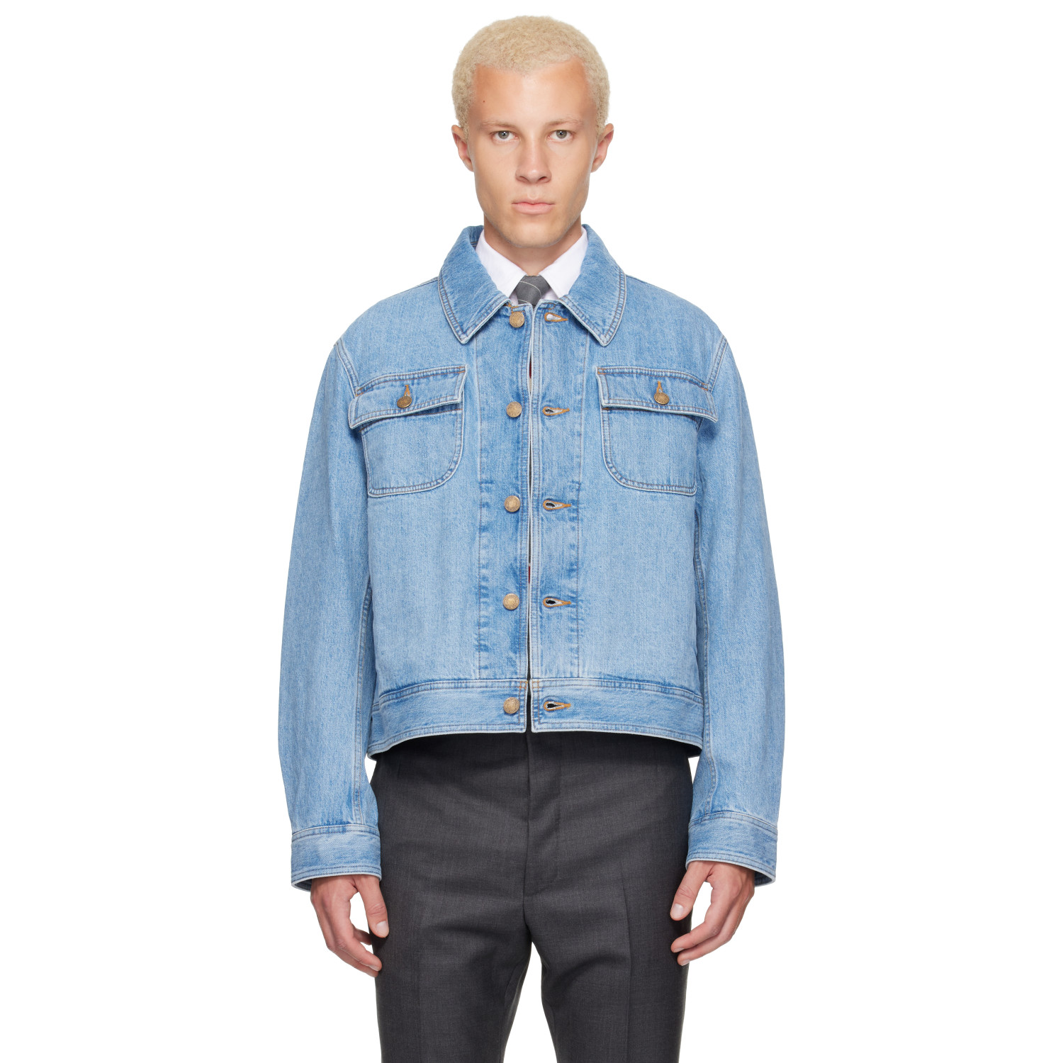 Thom Browne Blue Selvedge Backstrap Utility Denim Jacket