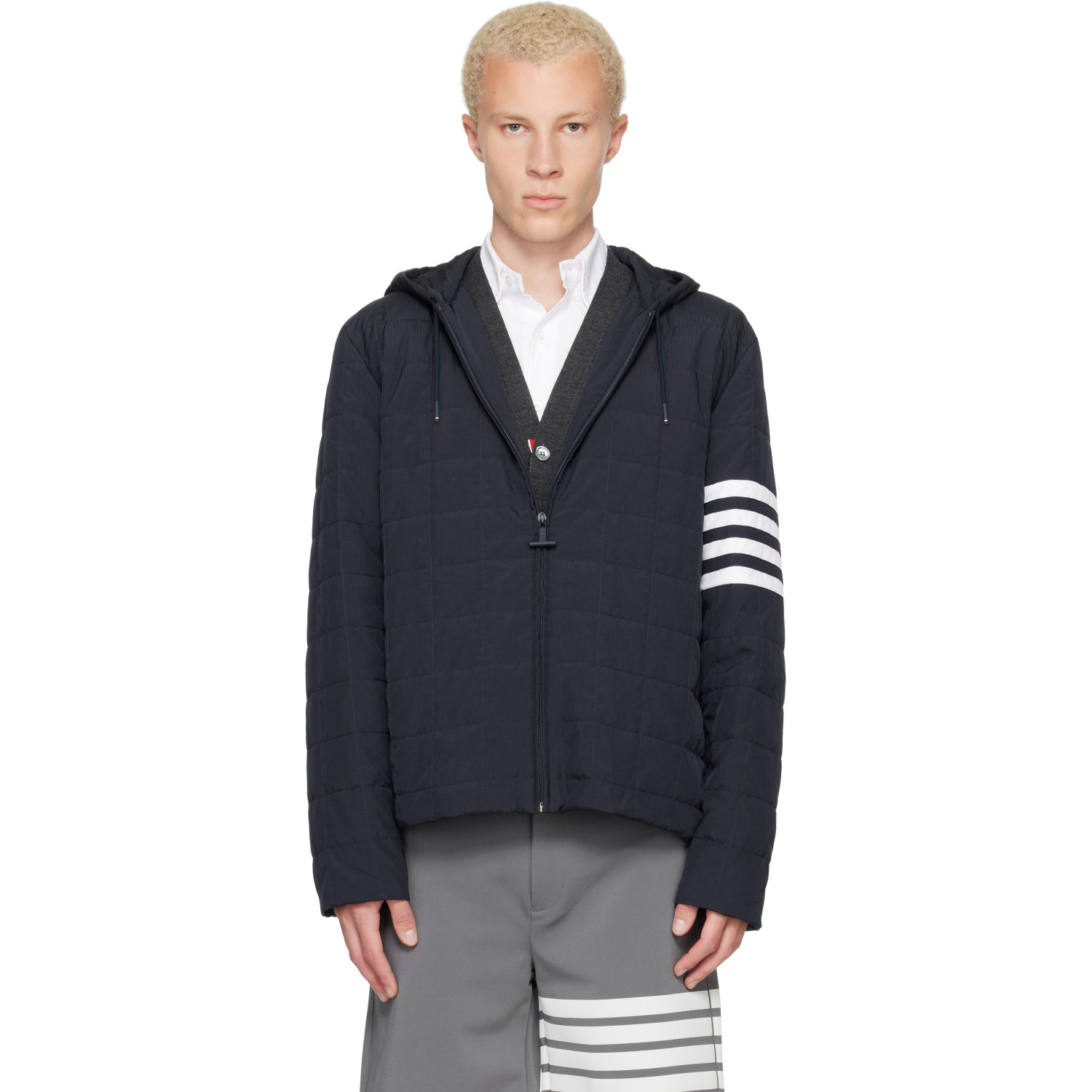 Thom Browne Navy Ripstop Light Weight Down Jacket