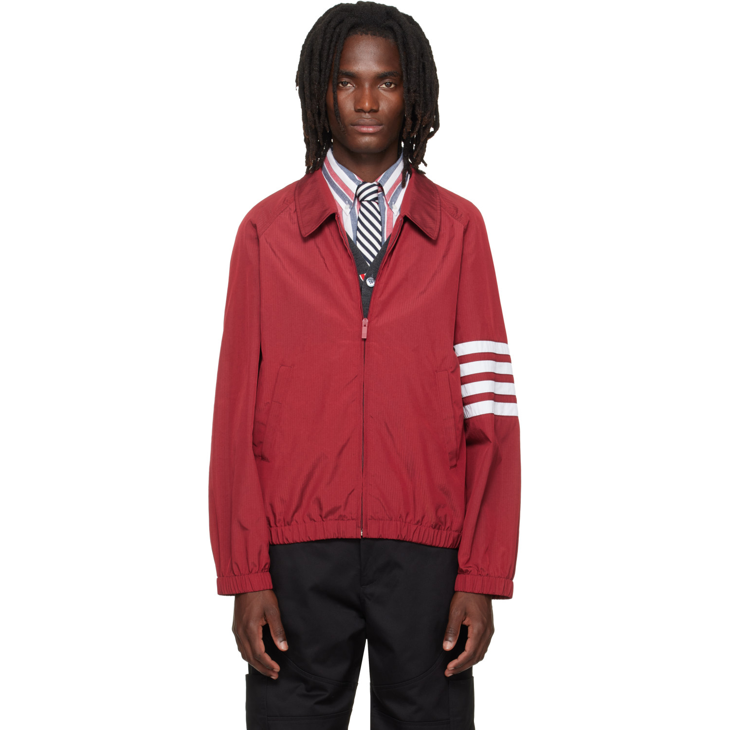 Thom Browne Red Ripstop Raglan Coach Jacket
