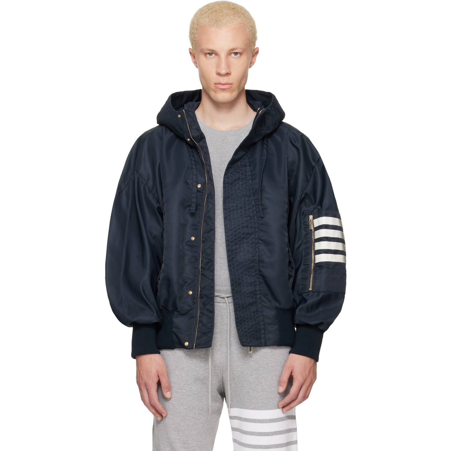 Thom Browne Navy Tech Twill Blouson Jacket