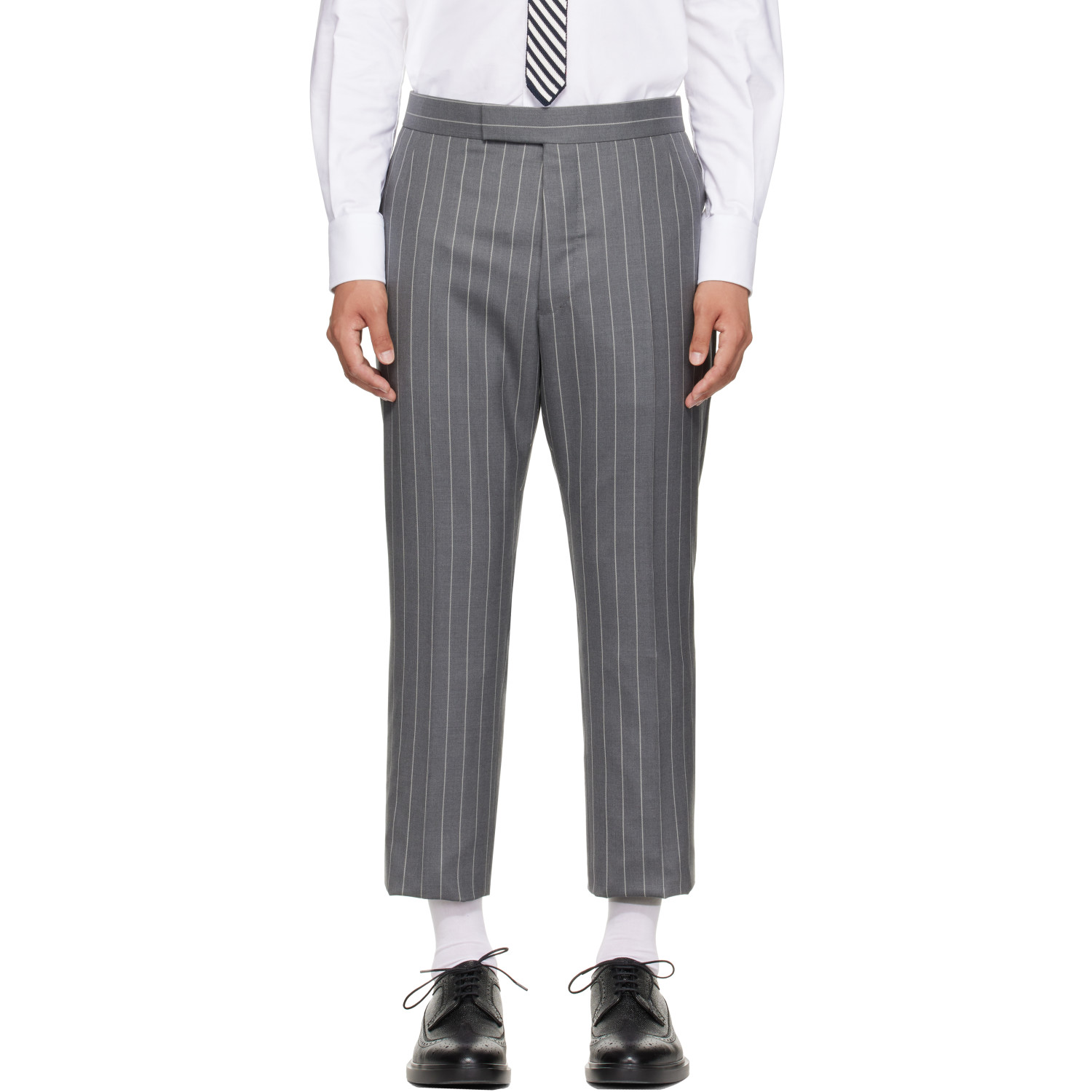 Thom Browne Gray Chalk Stripe Trousers