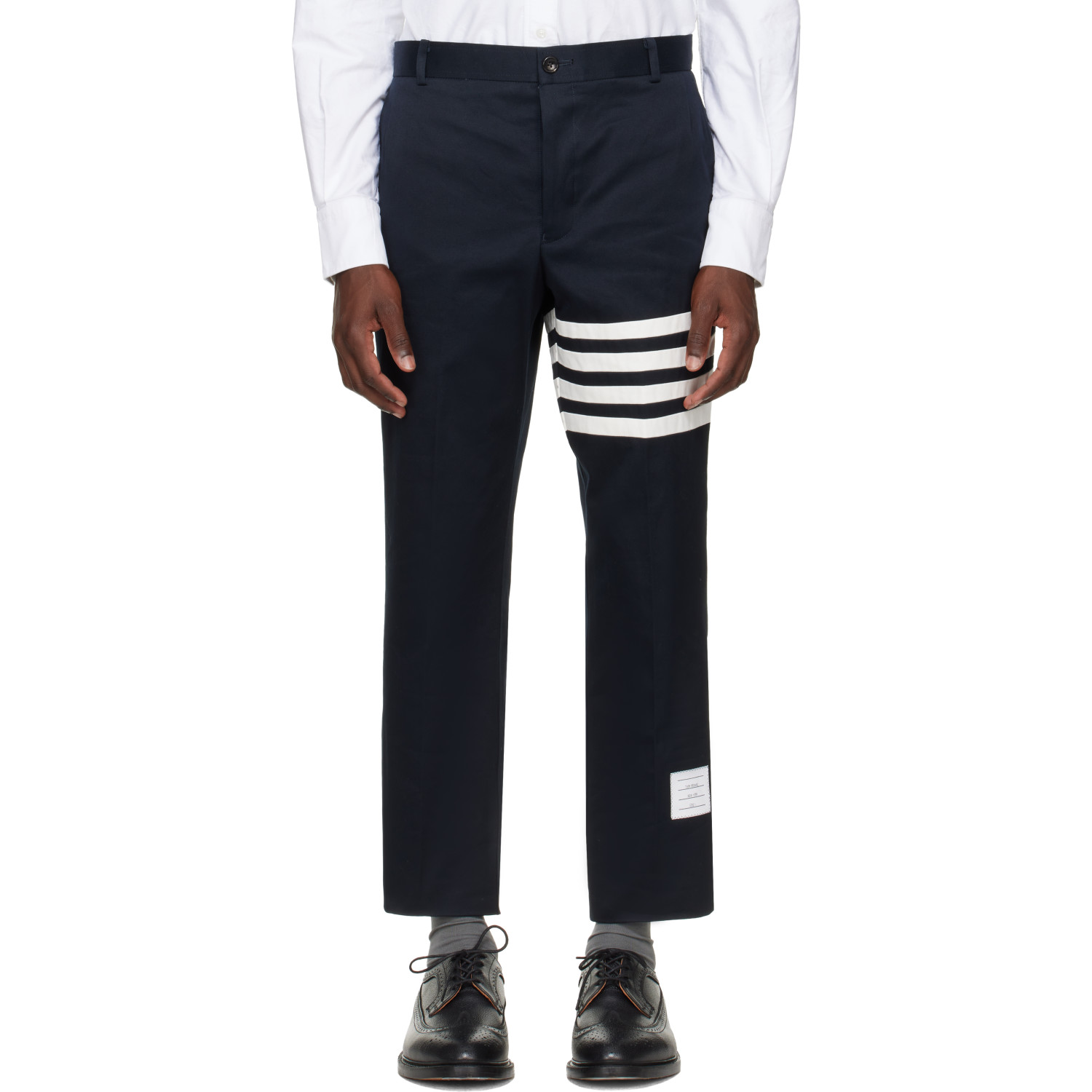 Thom Browne Navy Cotton Twill 4-Bar Unconstructed Trousers