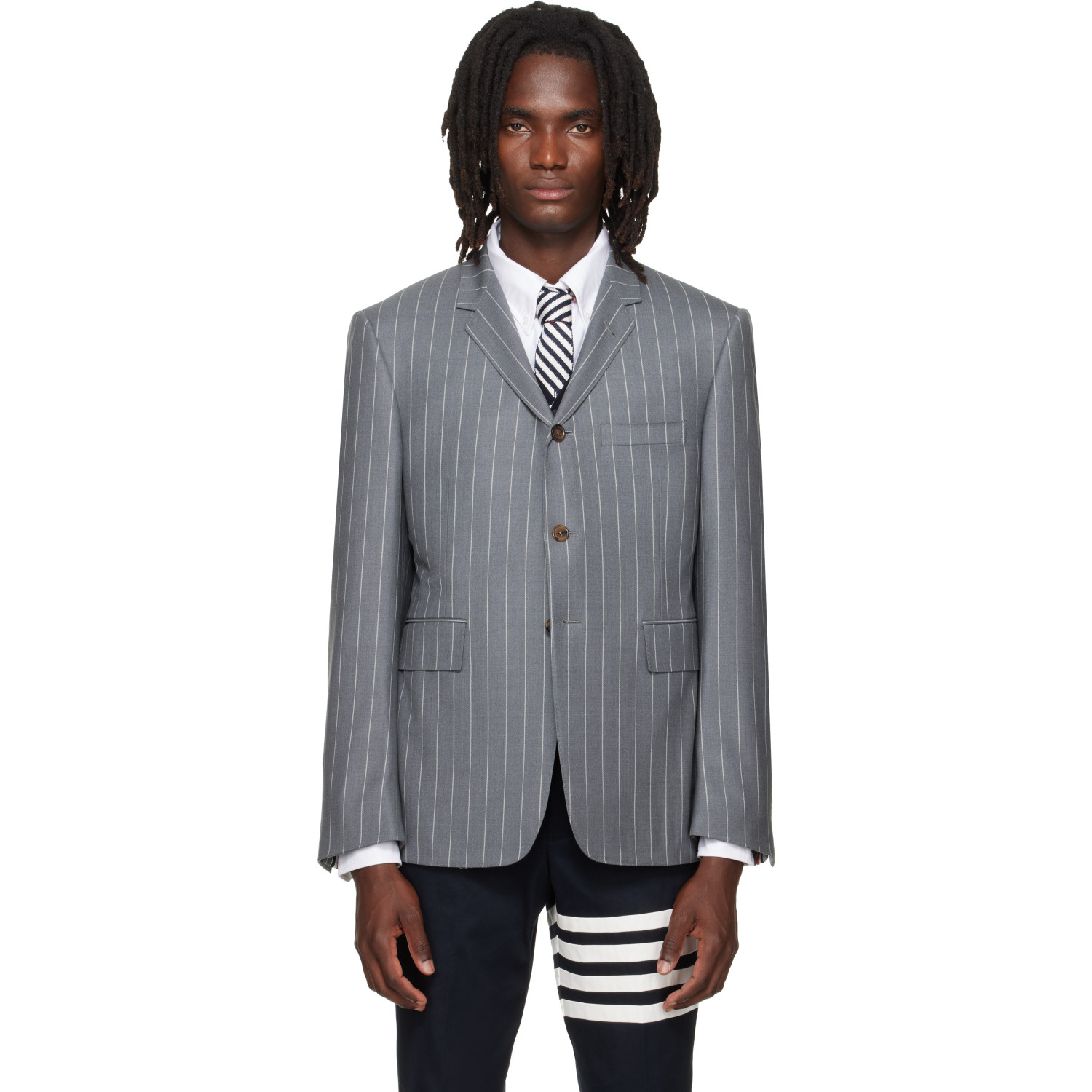 Thom Browne Gray Chalk Stripe Twill Sportcoat