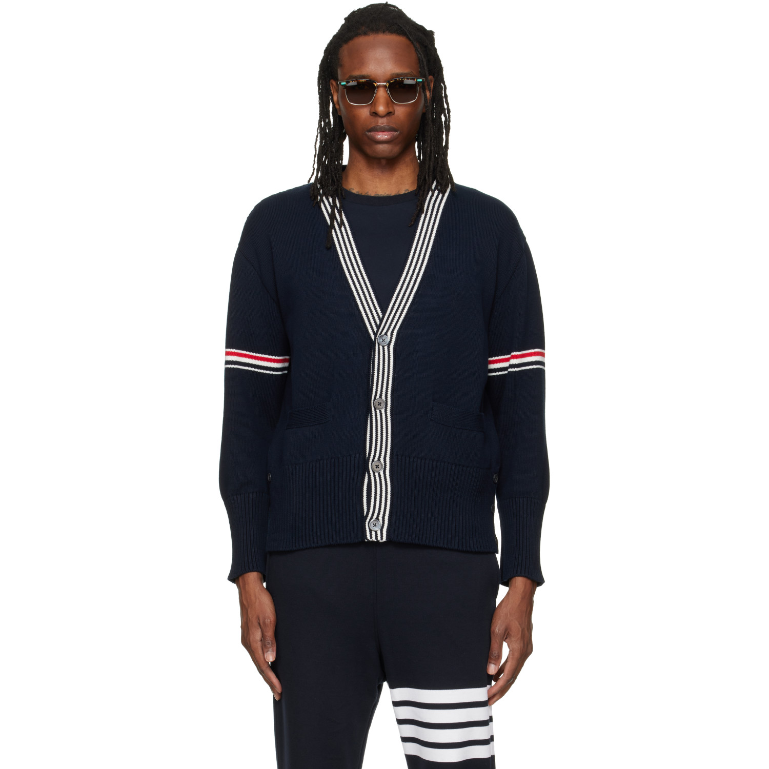 Thom Browne Navy RWB Armband Lobster Jersey Cardigan