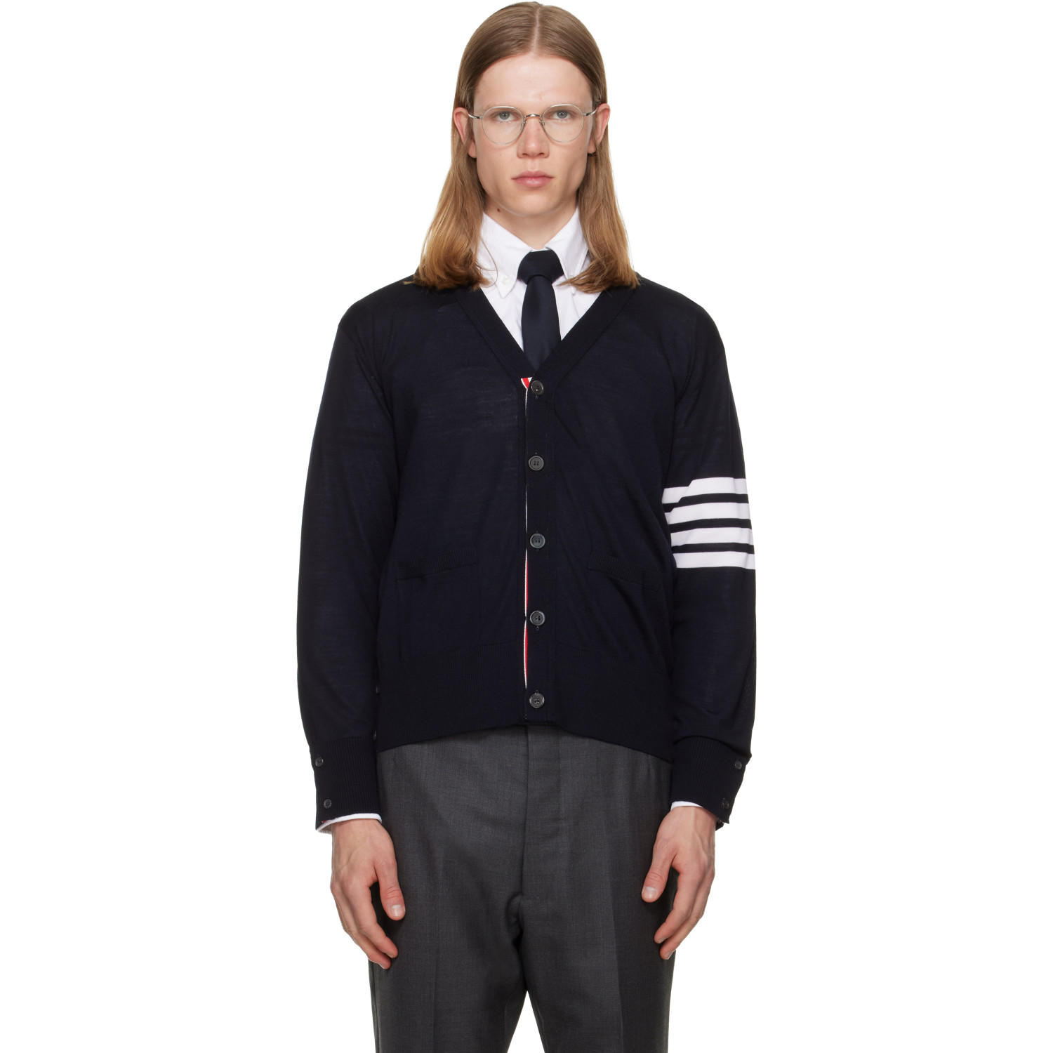 Thom Browne Navy Merino Wool 4-Bar Classic Cardigan