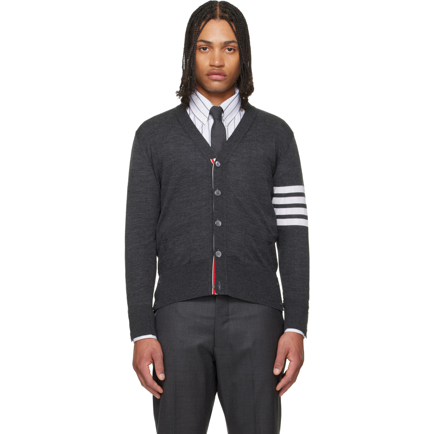 Thom Browne Gray Merino Wool 4-Bar Classic Cardigan
