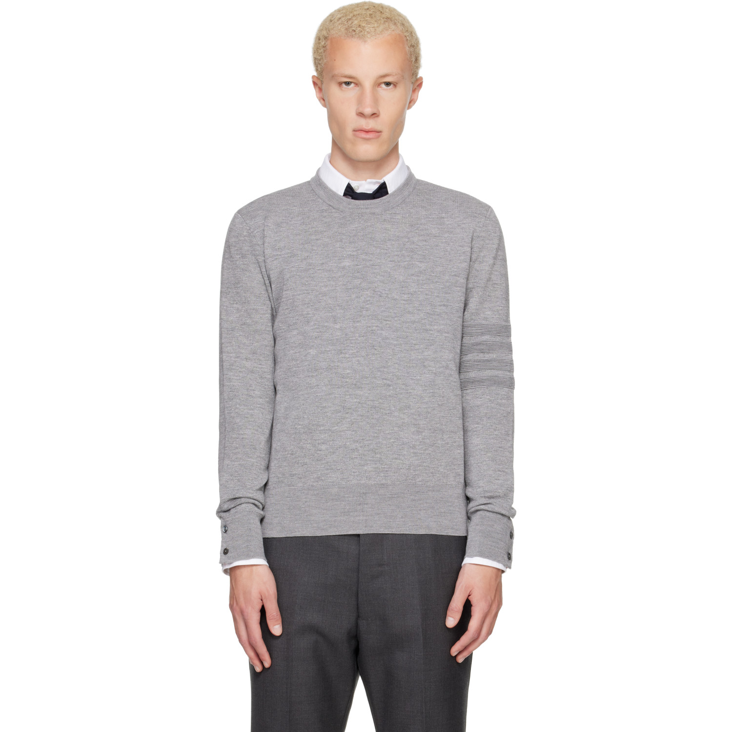 Thom Browne Gray Ottoman Milano Stitch 4-Bar Bomber Sweater
