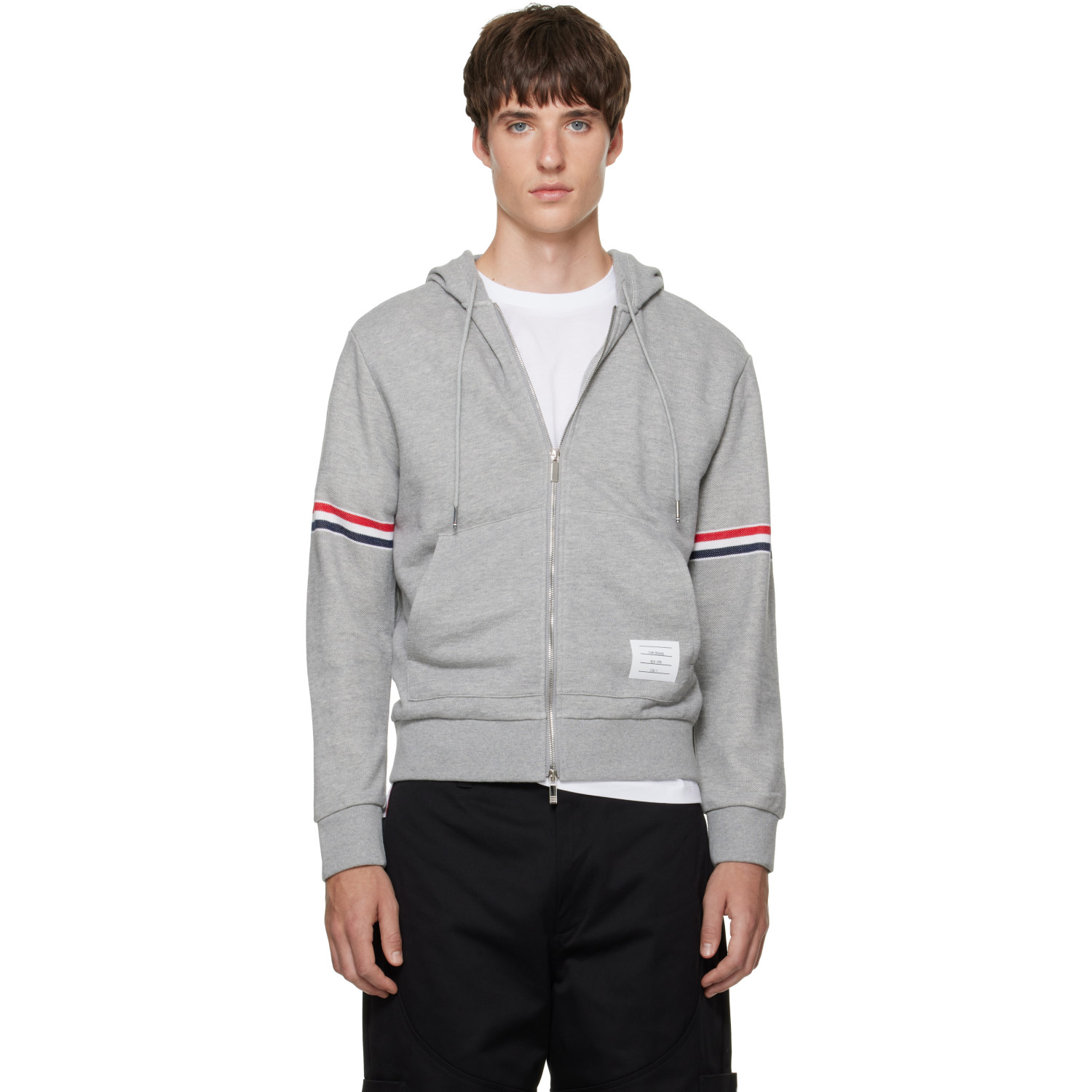 Thom Browne Gray Zip Pique Loopback RWB Engineered Hoodie