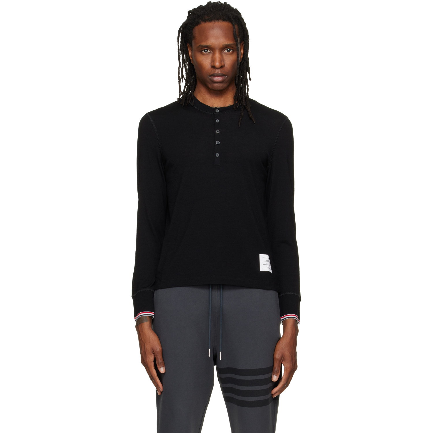 Thom Browne Black Wool RWB Tipping Stripe Henley