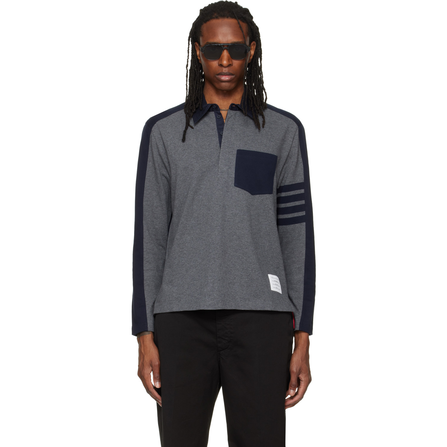 Thom Browne Gray & Navy Oversized Colorblock Rugby Polo