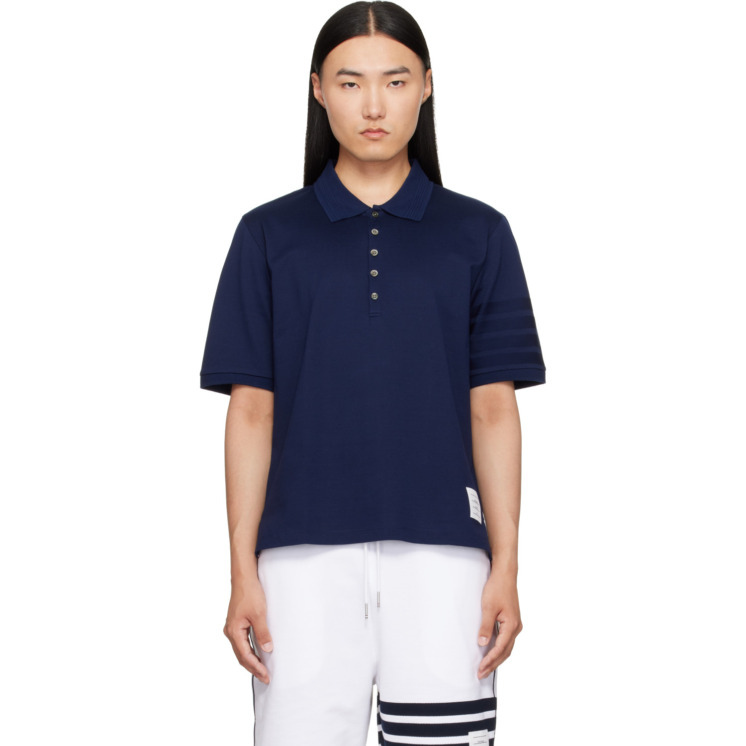 Thom Browne Navy Jersey Ottoman 4-Bar Polo