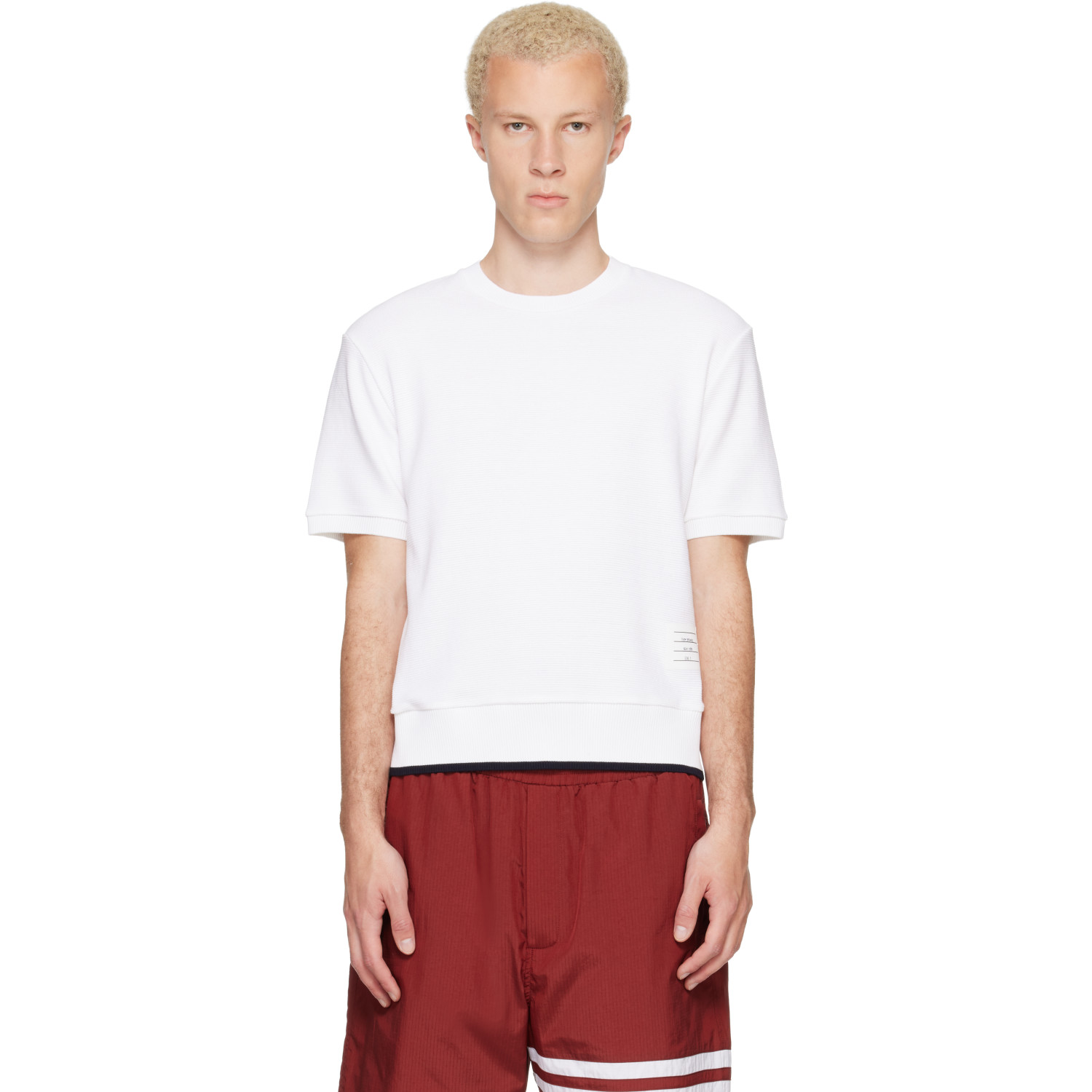 Thom Browne White Short Sleeve Rib Cuff Cotton Waffle T-shirt