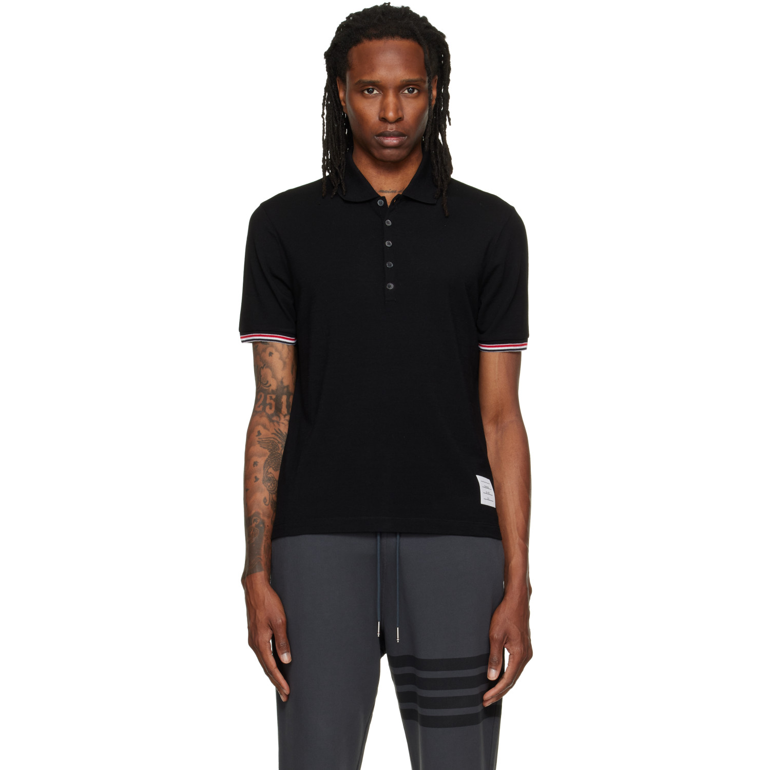 Thom Browne Black Short Sleeve Rib Cuff Polo