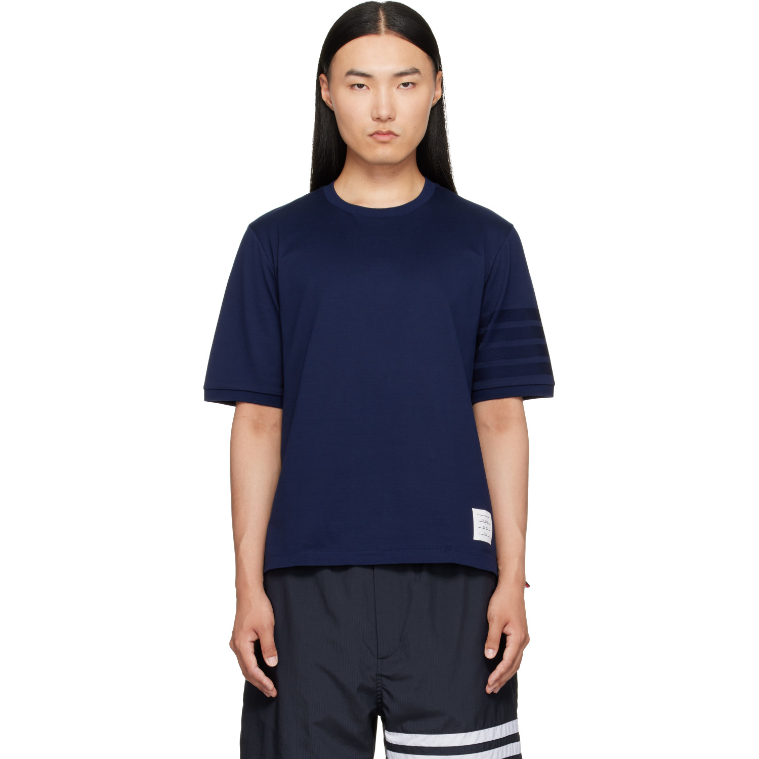 Thom Browne Navy Jersey Ottoman 4-Bar T-shirt