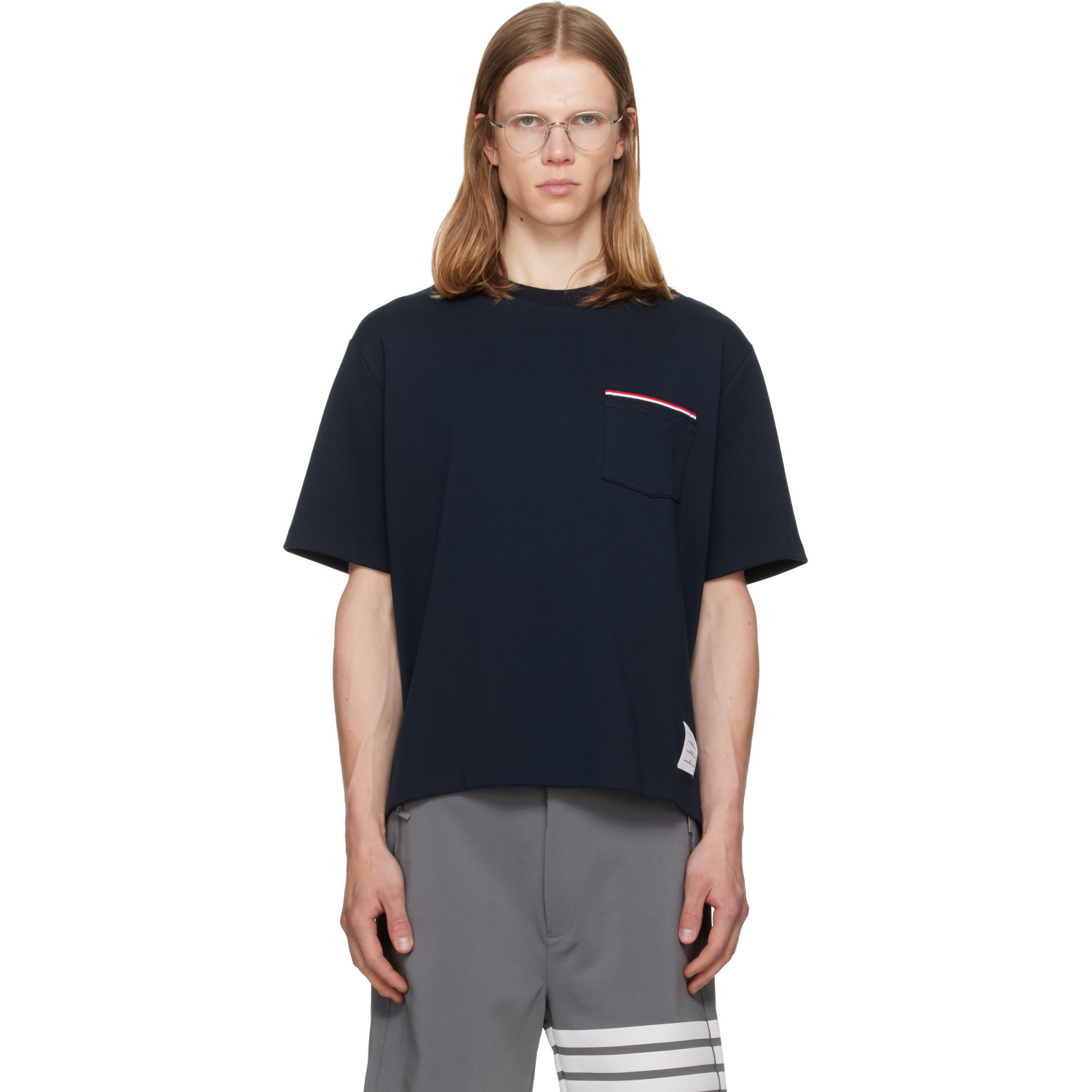 Thom Browne Navy Milano Cotton Oversized Pocket T-shirt