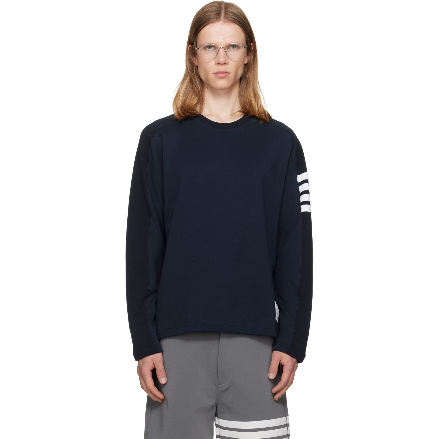 Thom Browne Navy Milano Cotton 4-Bar T-shirt