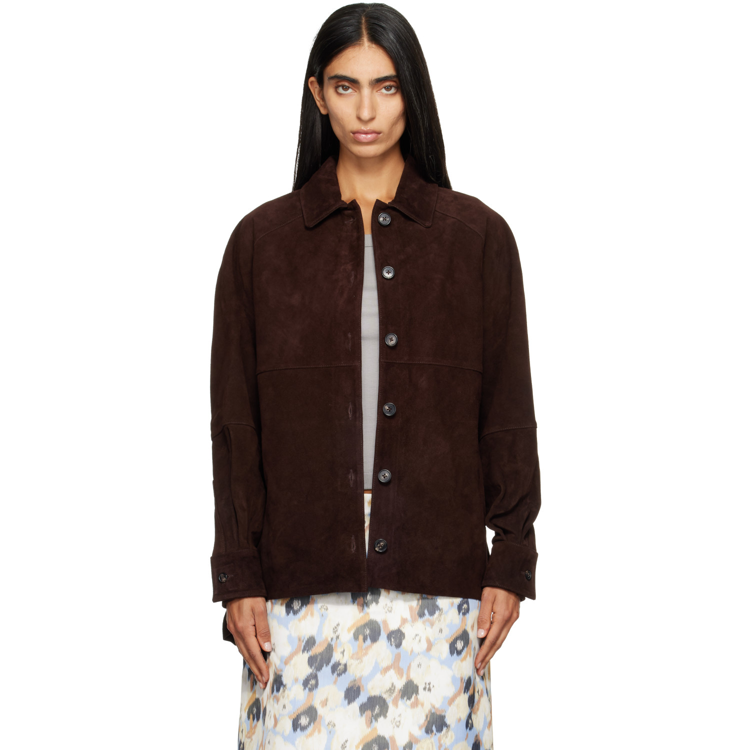 Staud Brown Josette Suede Shirt