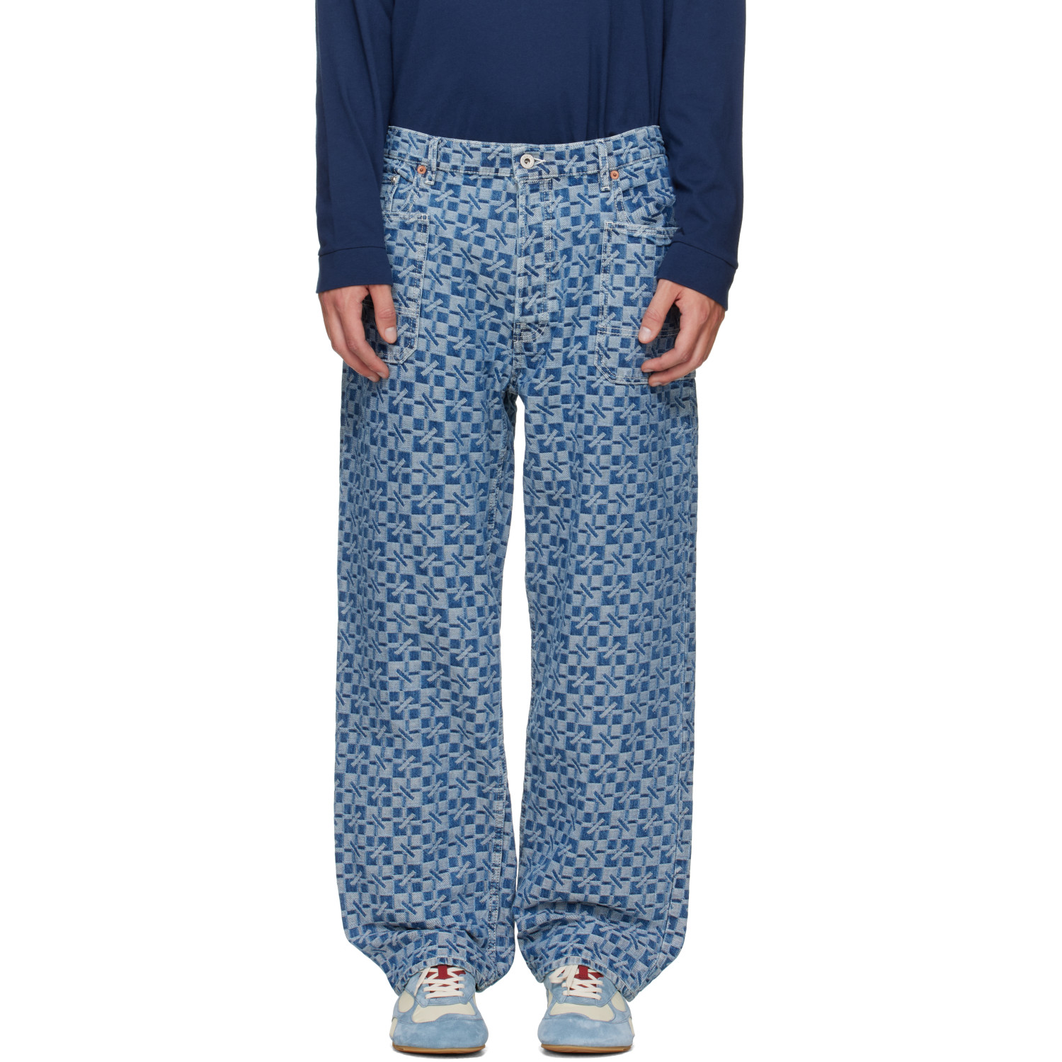 Kenzo Blue Kenzo Paris 'Kenzogram' Cargo Monkey Fit Jeans