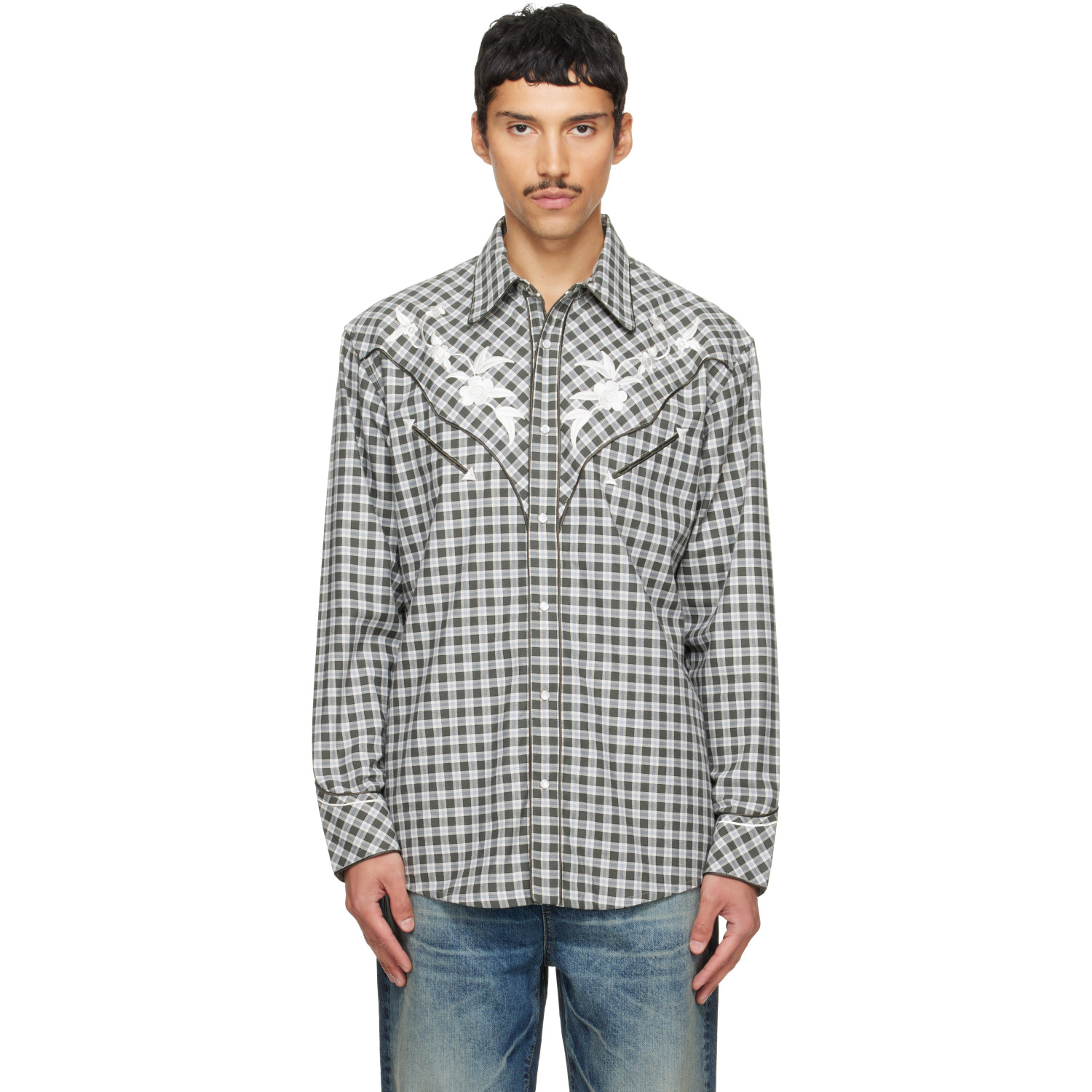 Kenzo Gray Kenzo Paris 'KENZO Wildflower' Embroidered Western Shirt