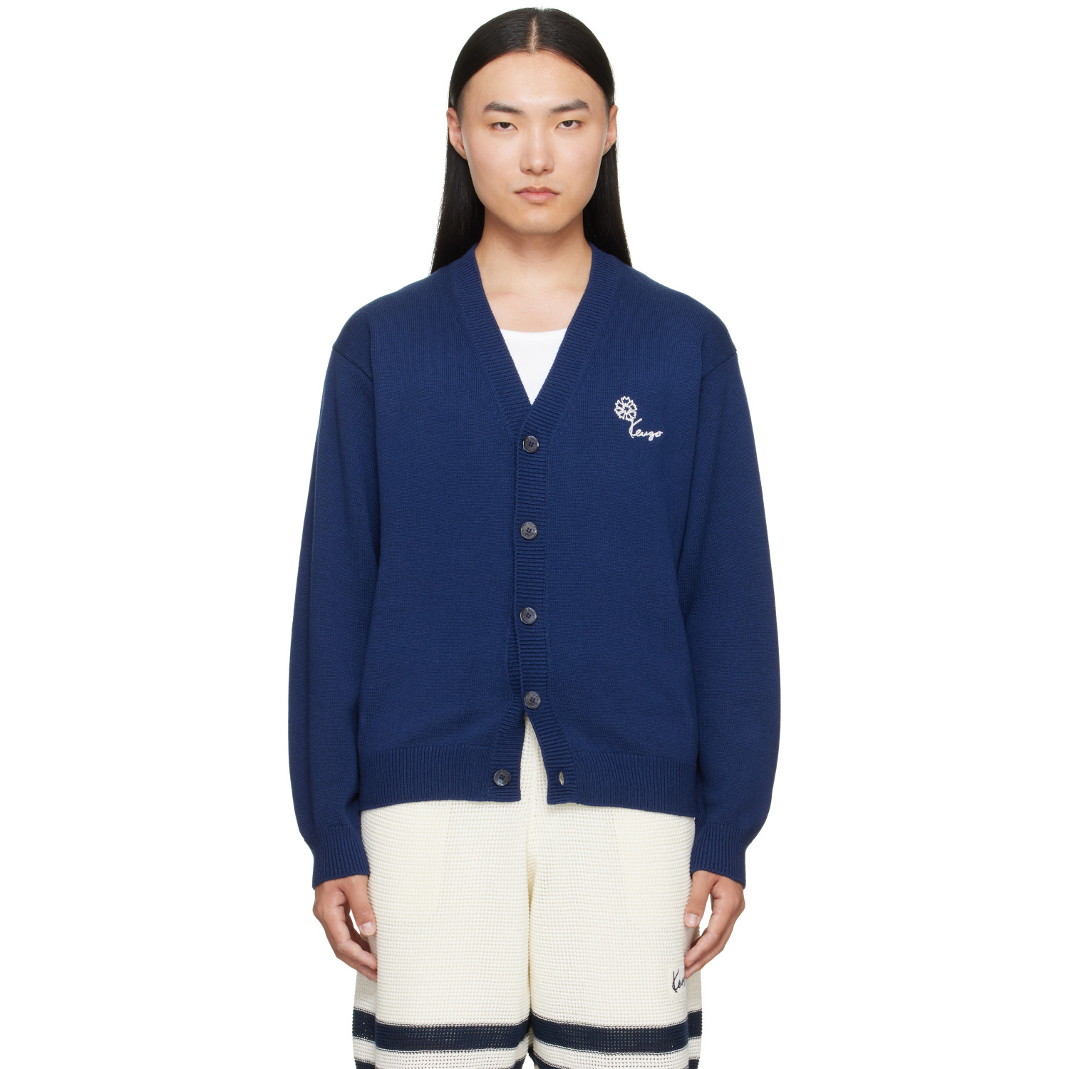Kenzo Blue Kenzo Paris 'KENZO Tulip' Embroidered Cardigan