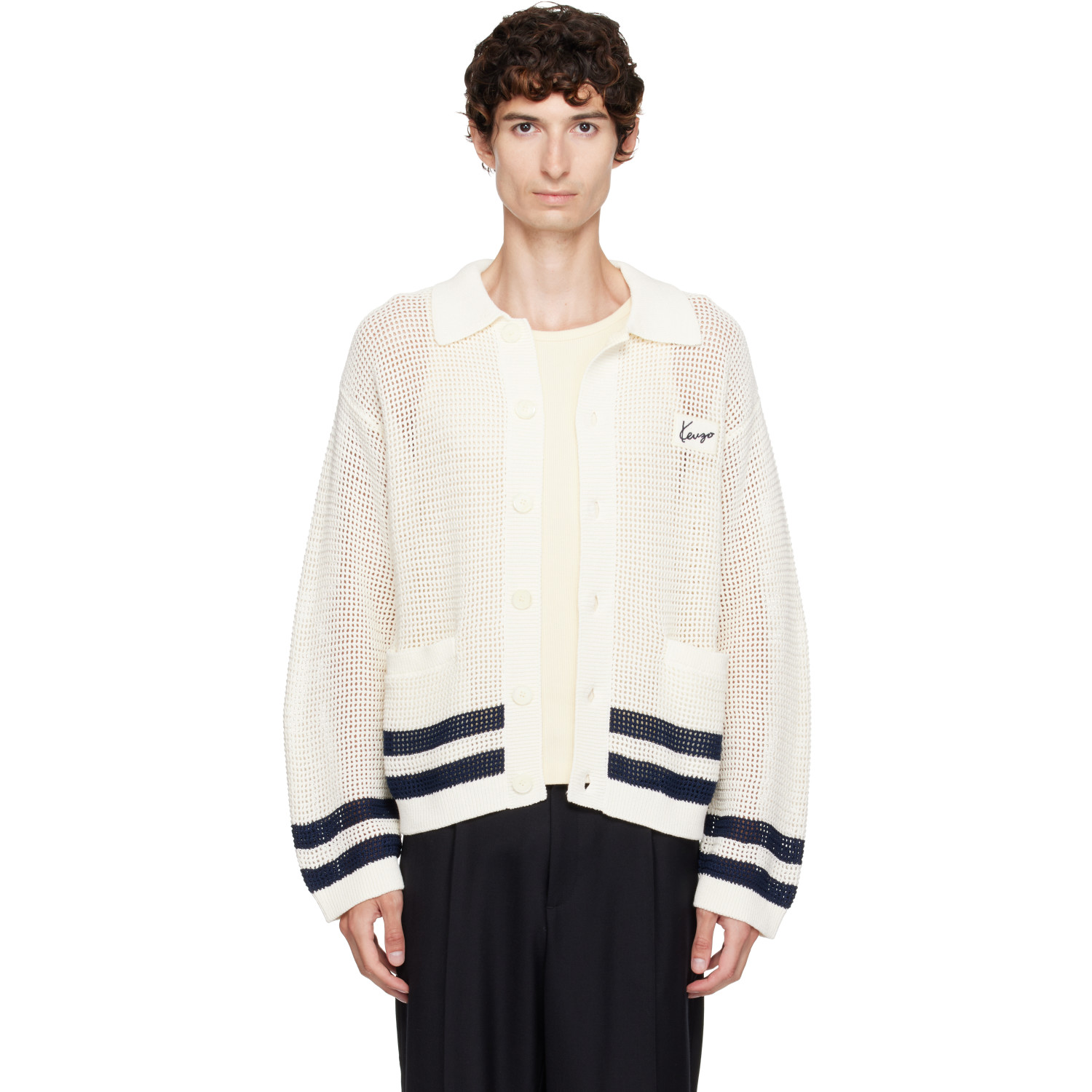 Kenzo Off-White Kenzo Paris Polo Collar Cardigan