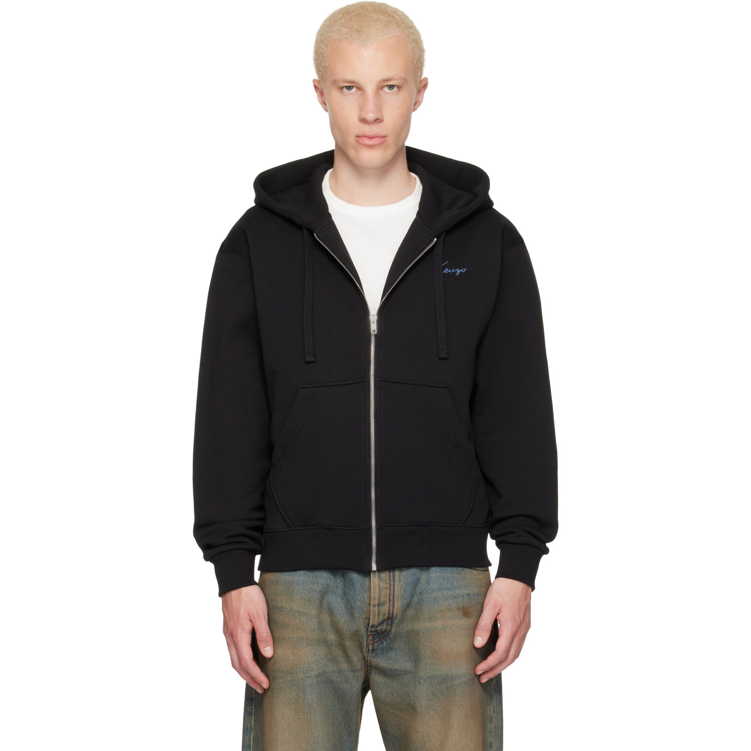 Kenzo Black Kenzo Paris 'KENZO Signature' Embroidered Zip Hoodie