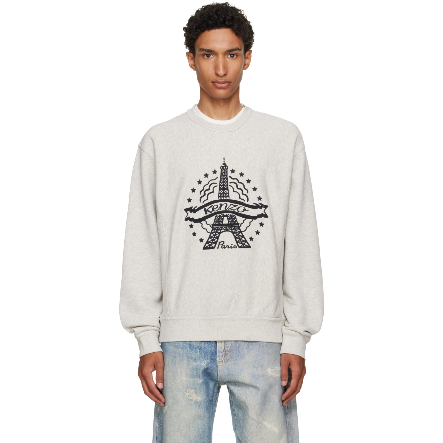 Kenzo Gray Kenzo Paris 'KENZO Eiffel Tower Design' Cotton Sweatshirt