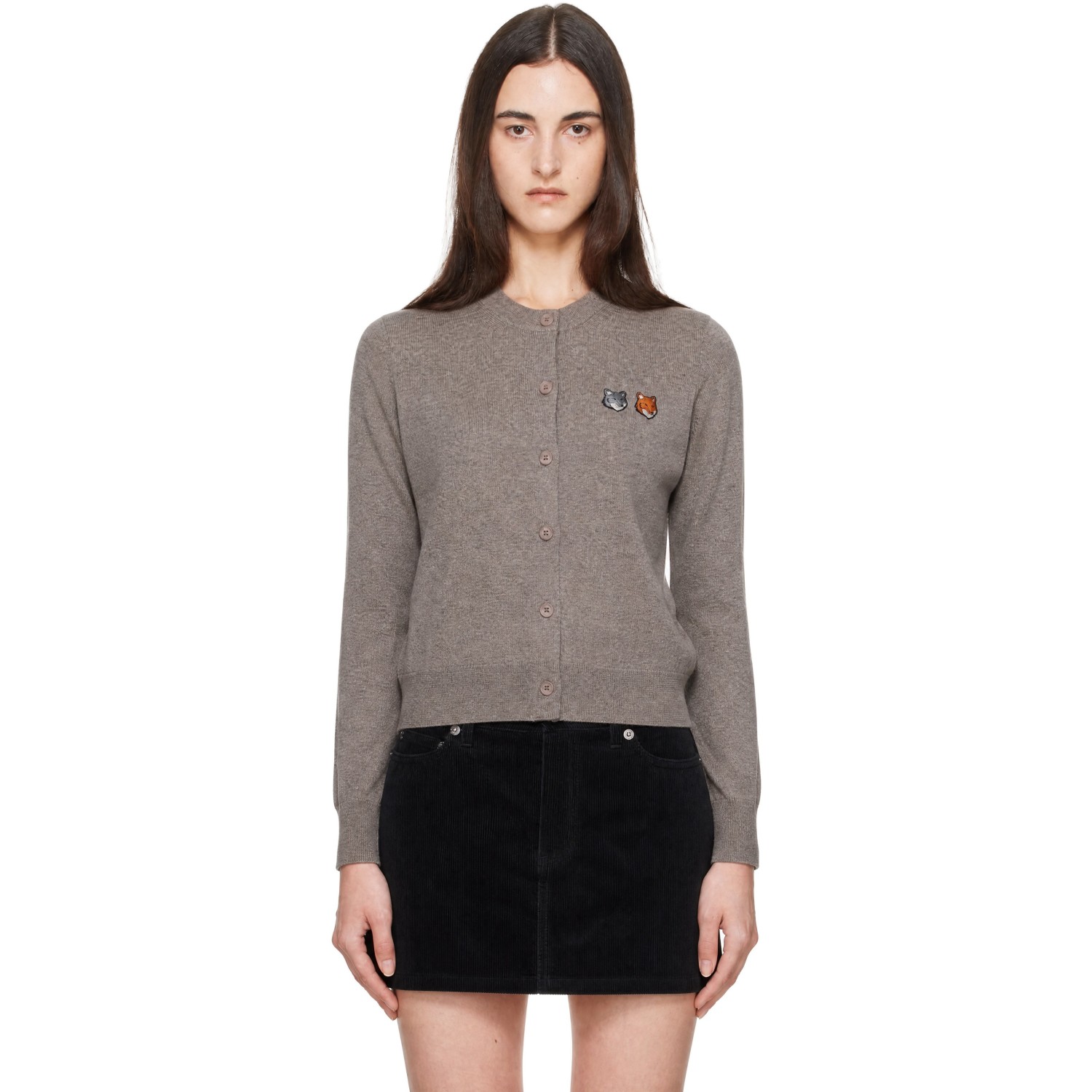Maison Kitsuné Taupe Double Fox Head Regular Cardigan
